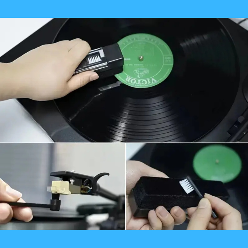 3-in-1 Vinyl Record Cleaning Set: Velvet Brush, Stylus Brush, Anti-Static Brush - FREE POSTAGE -