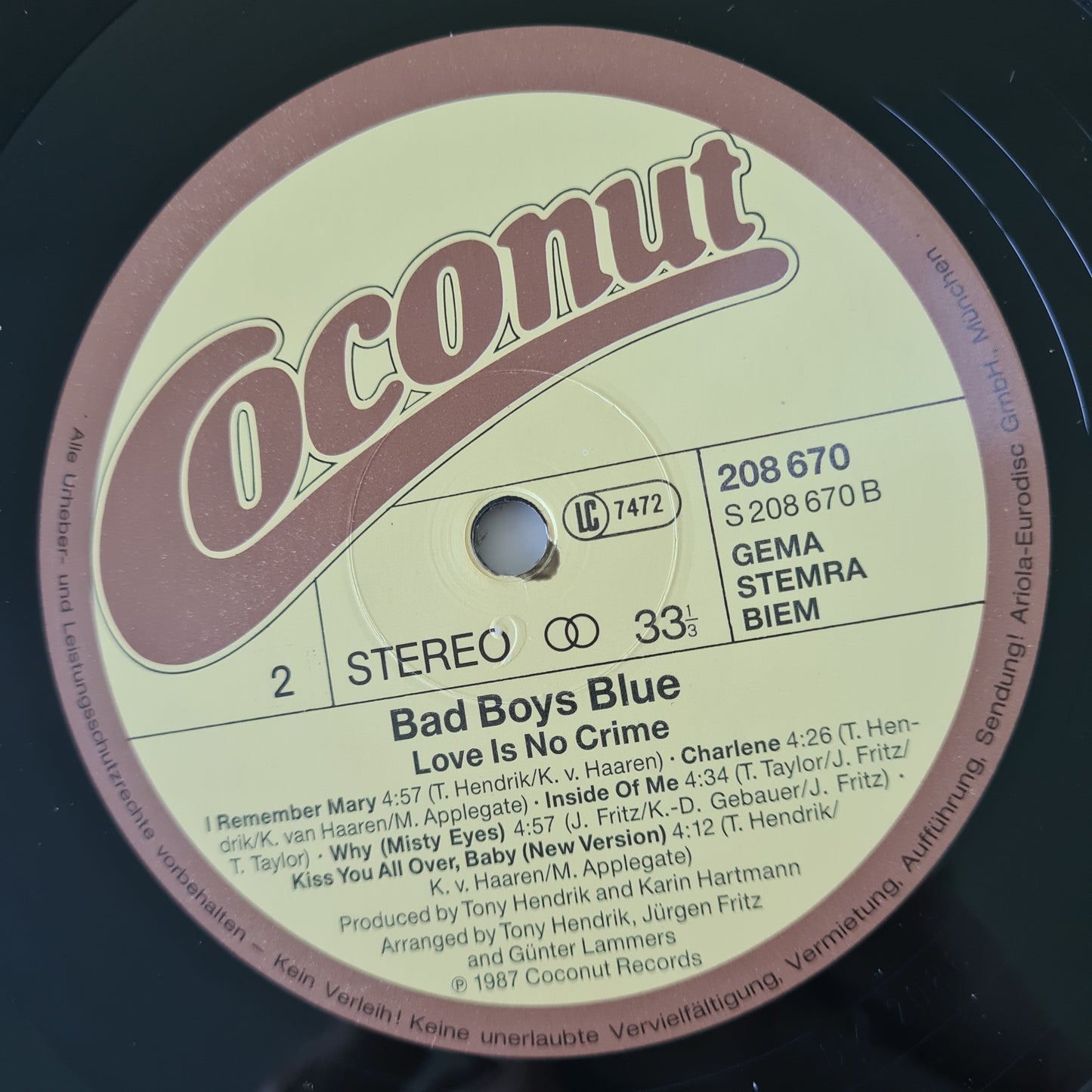 Bad Boys Blue – Love Is No Crime - 1987 (European Pressing) - Vinyl Record LP - Sound Hound Records
