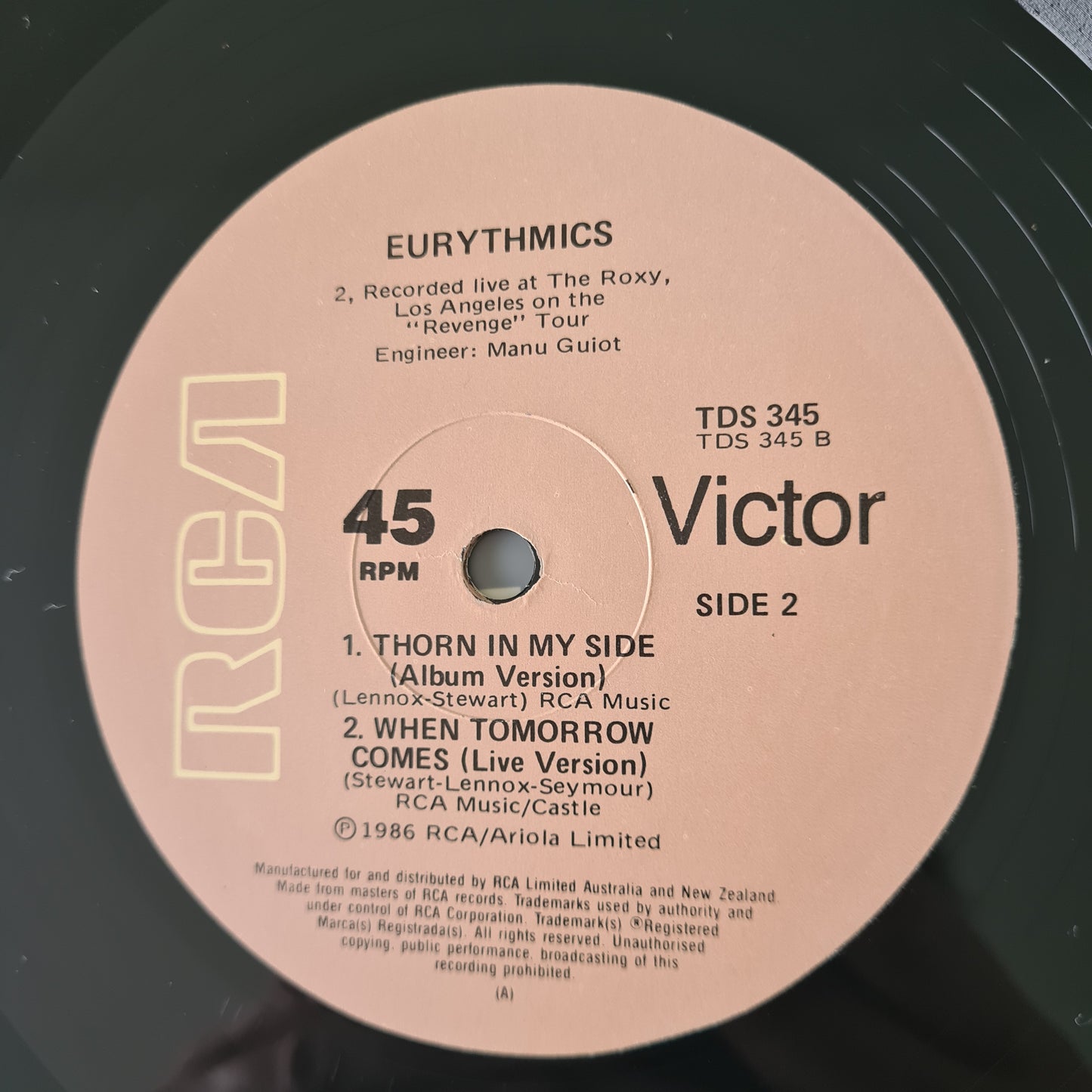 Eurythmics – Thorn In My Side (extended mix) - 1986 - Vinyl Record 12" Maxi Single - Sound Hound Records