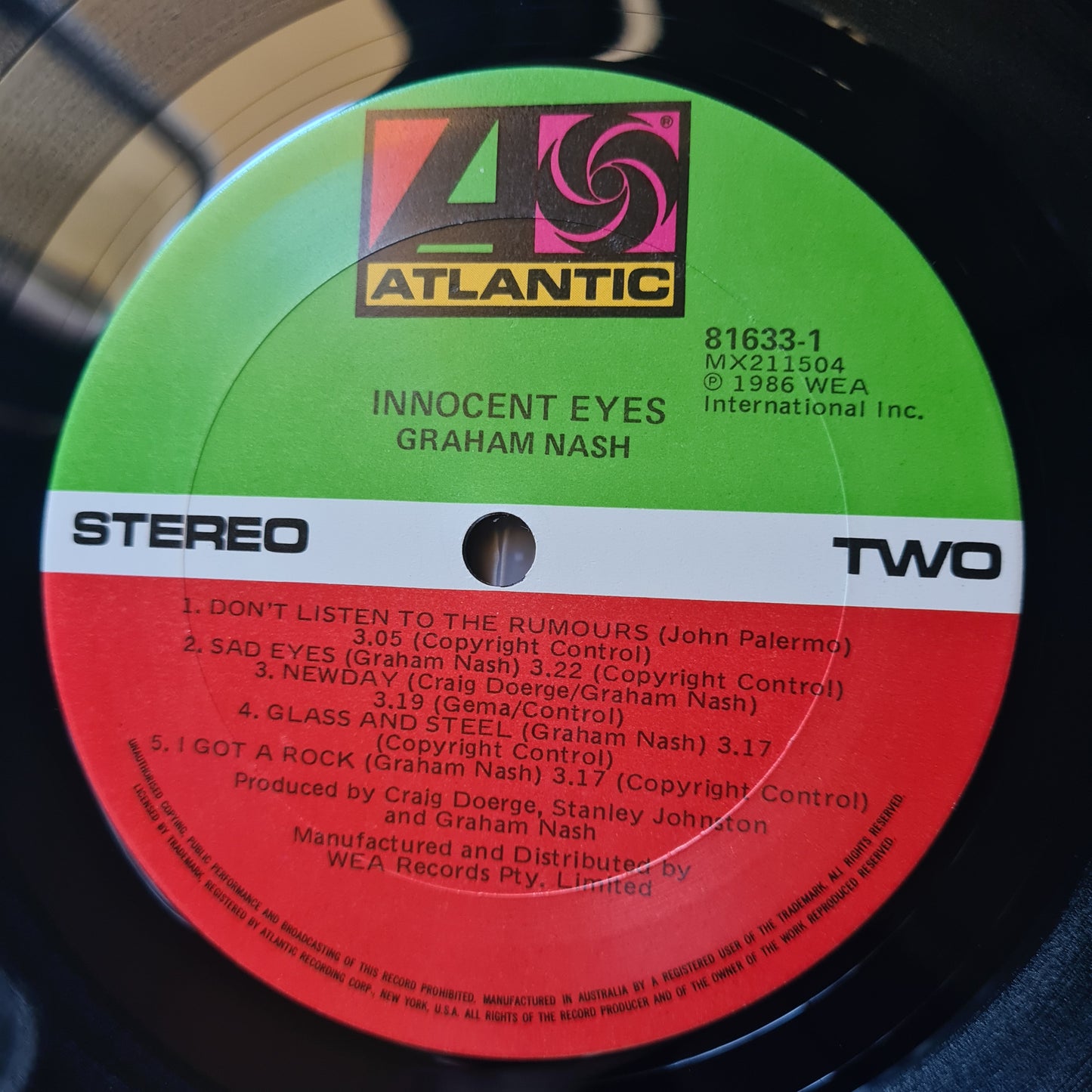 Graham Nash – Innocent Eyes - 1986 - Vinyl Record LP - Sound Hound Records