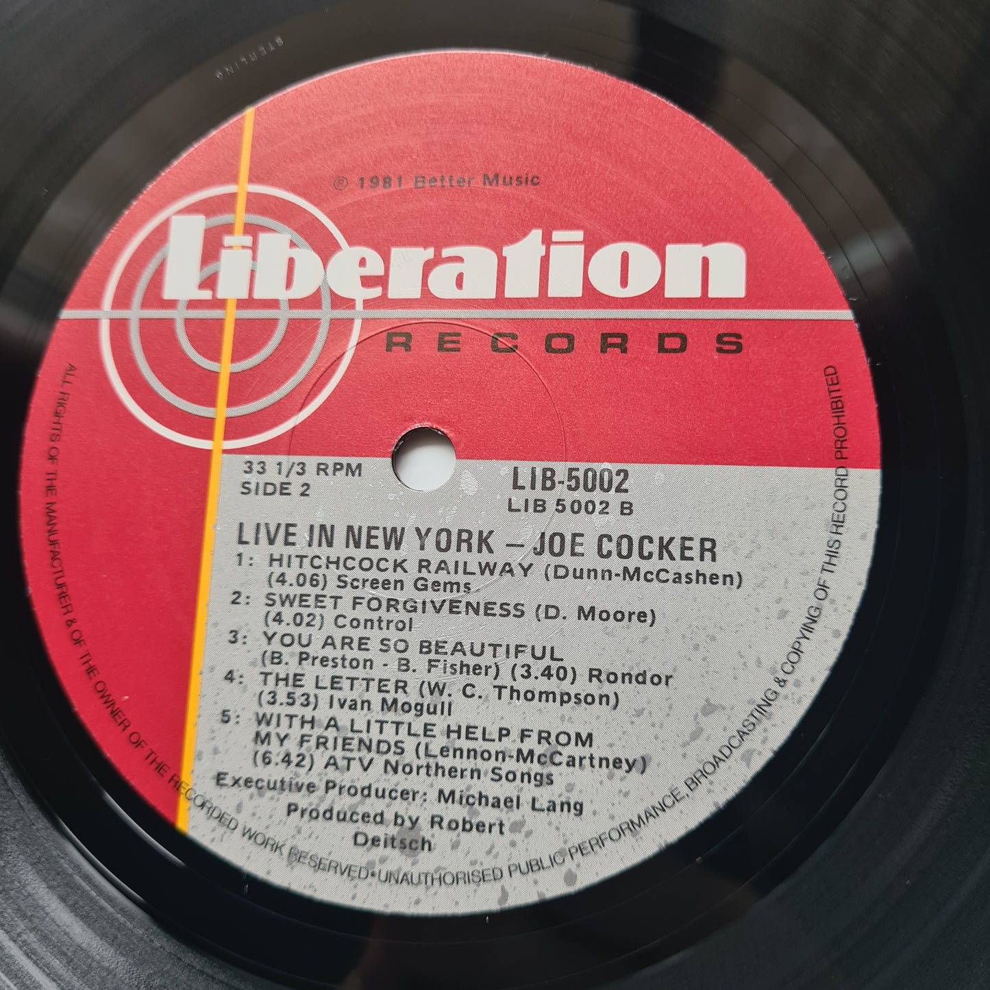 Joe Cocker – Live In New York - 1981 - Vinyl Record LP - Sound Hound Records