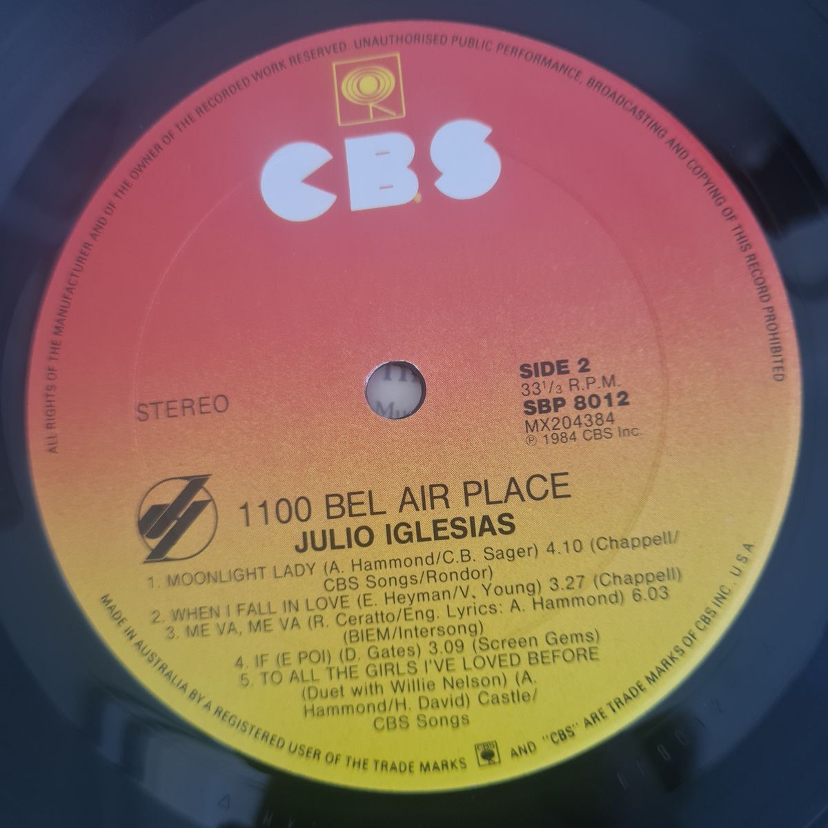 Julio Iglesias - 1100 Bel Air Place (1st English Speaking Album) - 1984 - Vinyl Record LP