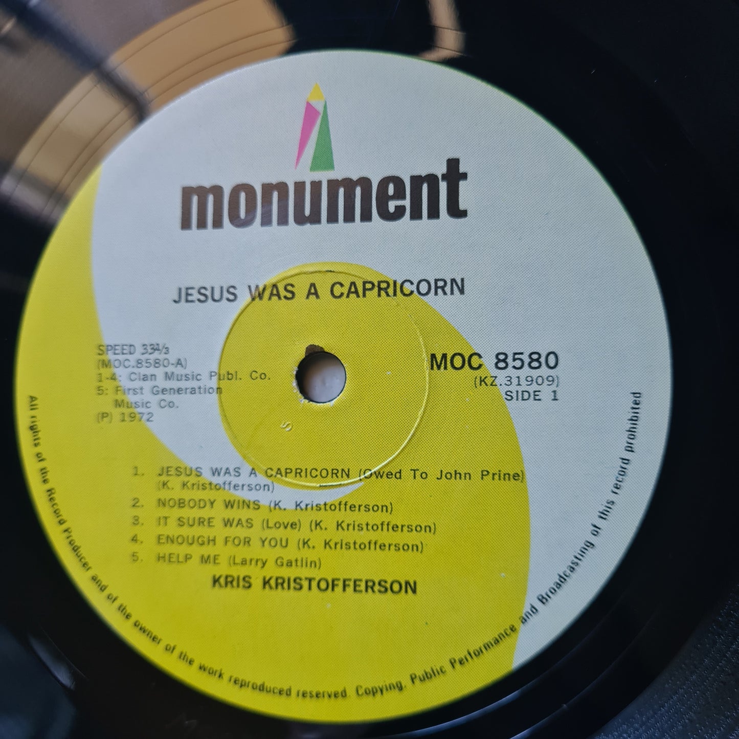 Kris Kristofferson – Jesus Was A Capricorn - 1972 - Vinyl Record LP (RARE South African Pressing) - Sound Hound Records
