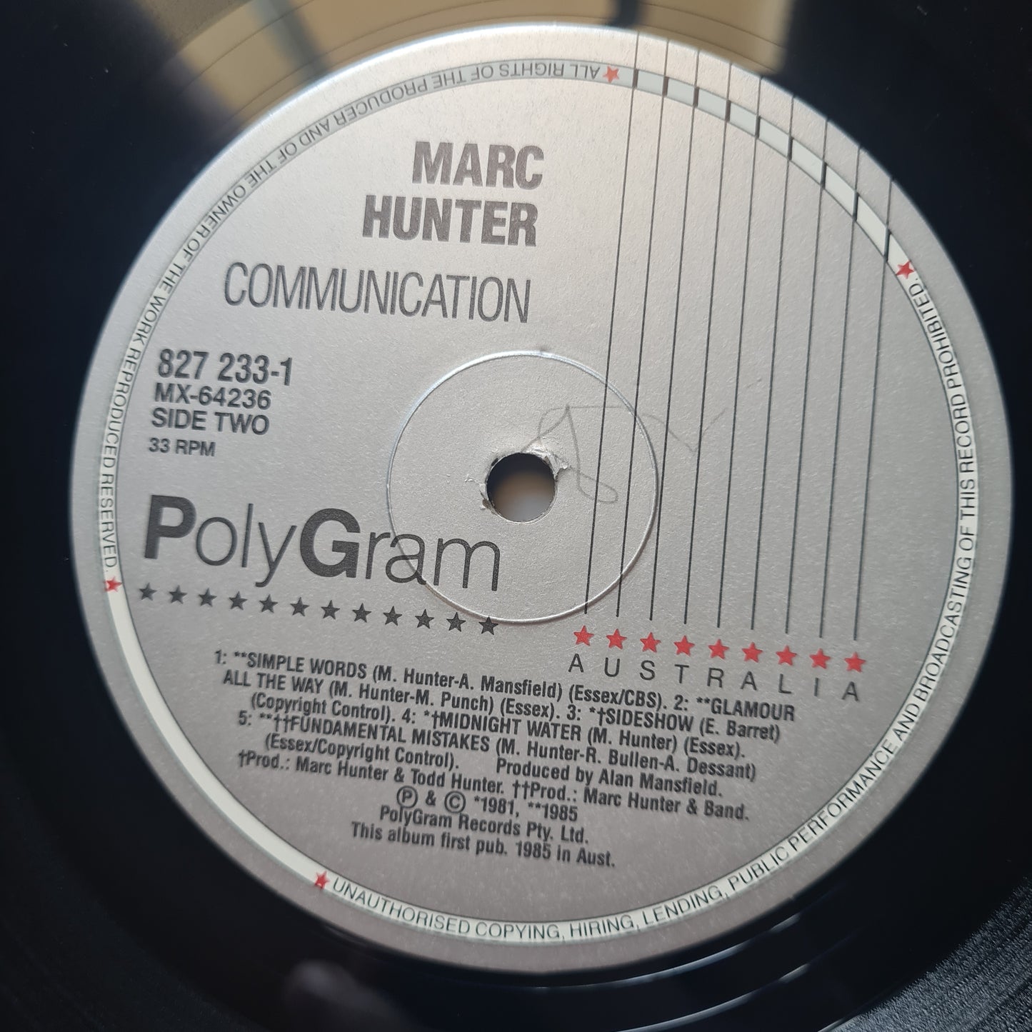 Marc Hunter (Dragon) – Communication - 1985 - Vinyl Record LP - Sound Hound Records