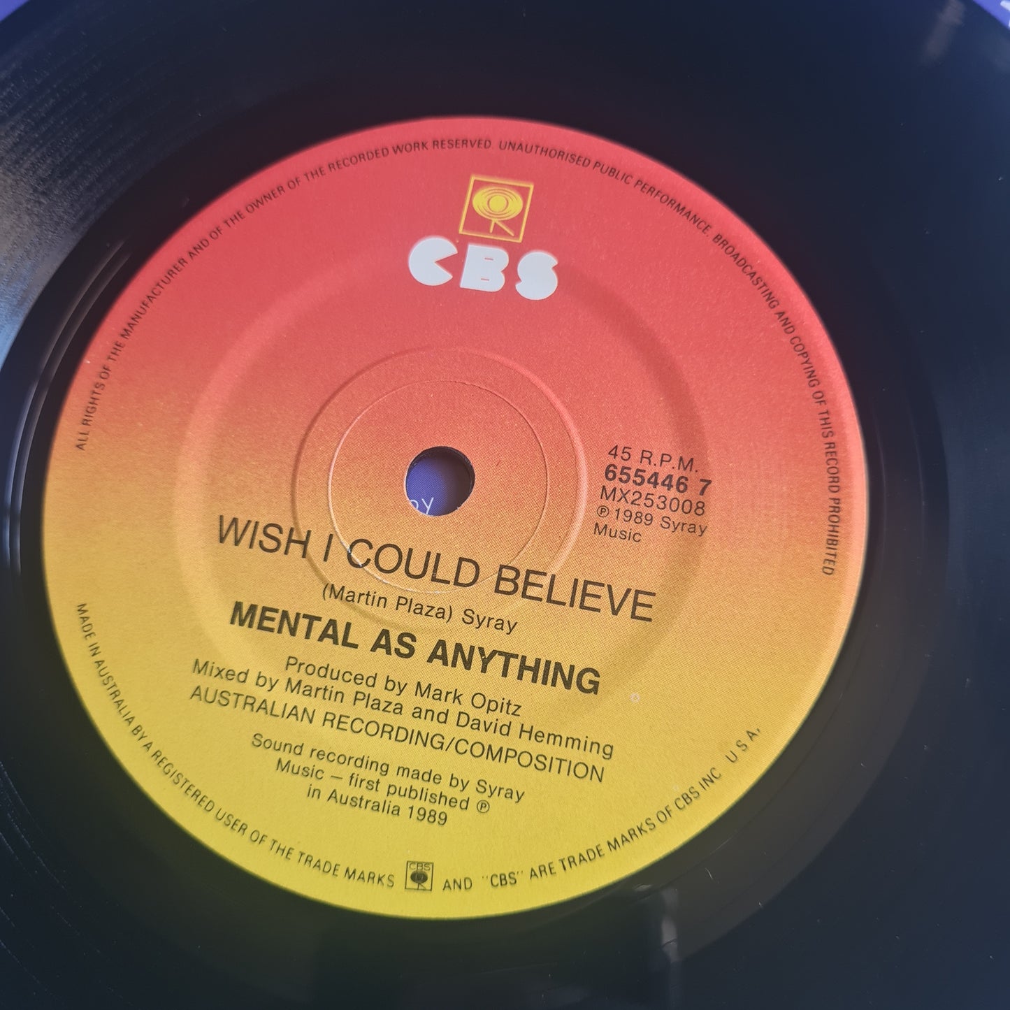 Mental As Anything – Baby You're Wild - 1989 - Vinyl Record 7" Single - 45 RPM - Sound Hound Records