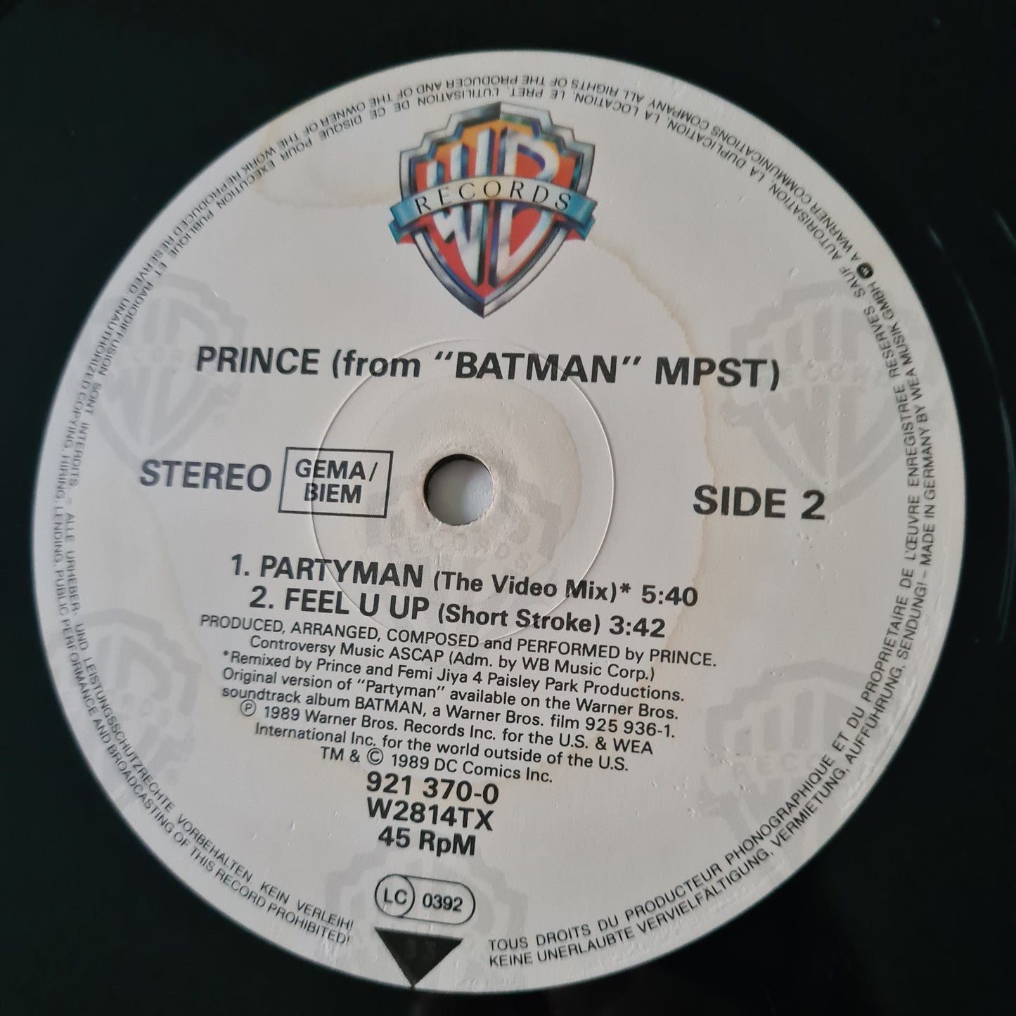 Prince – Partyman (Remixes) - 1989 (European Pressing) - Vinyl Record 12" Maxi Single - Sound Hound Records