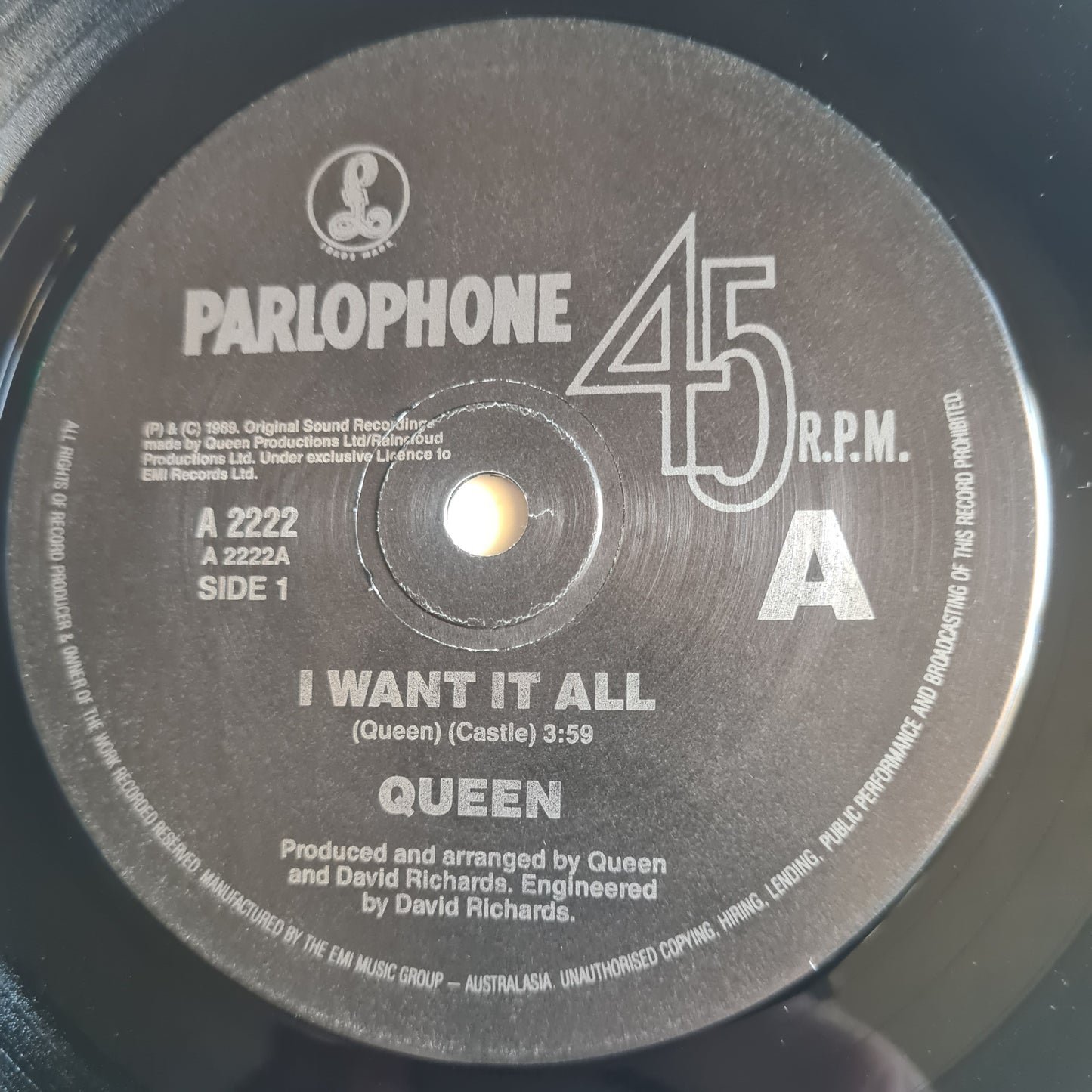 Queen – I Want It All - 1989 - Vinyl Record 7" Single - 45 RPM - Sound Hound Records