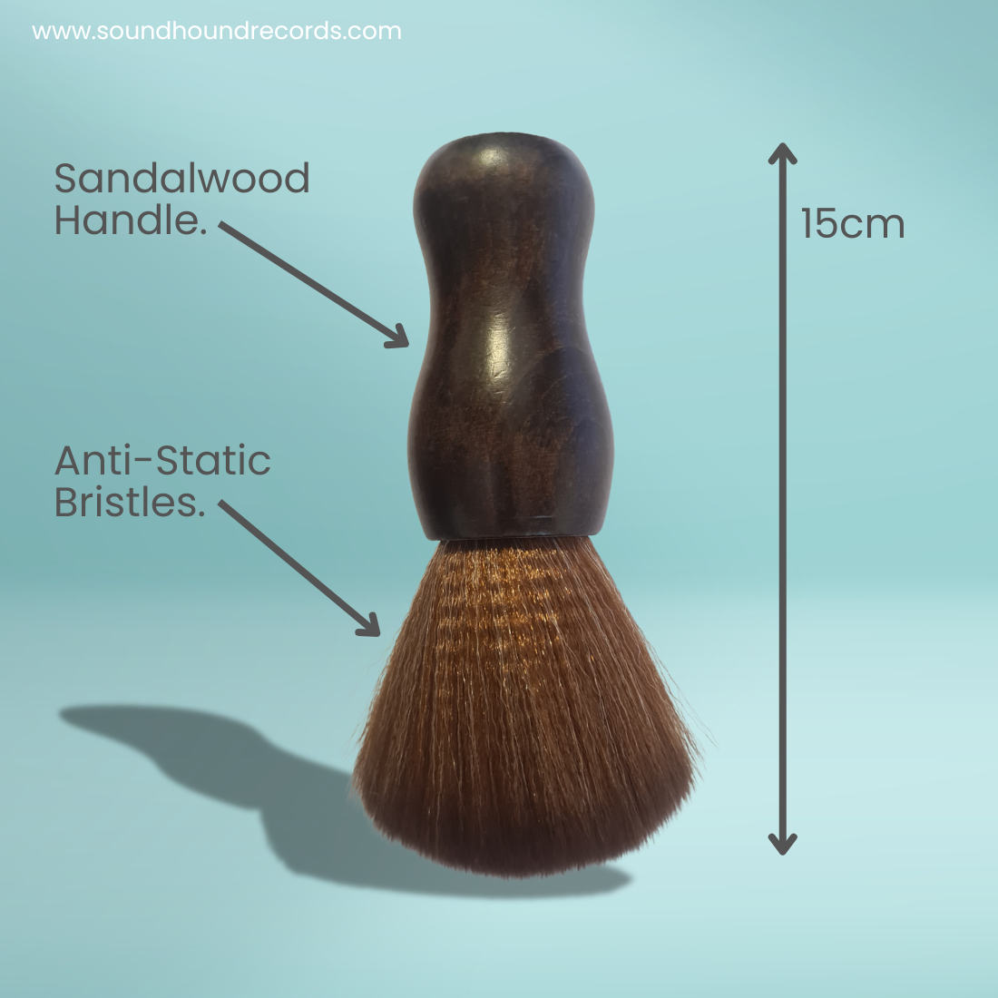 Record Dusting Brush: Wood Handle, Ultra Soft, Anti-Static Bristle - Free Postage