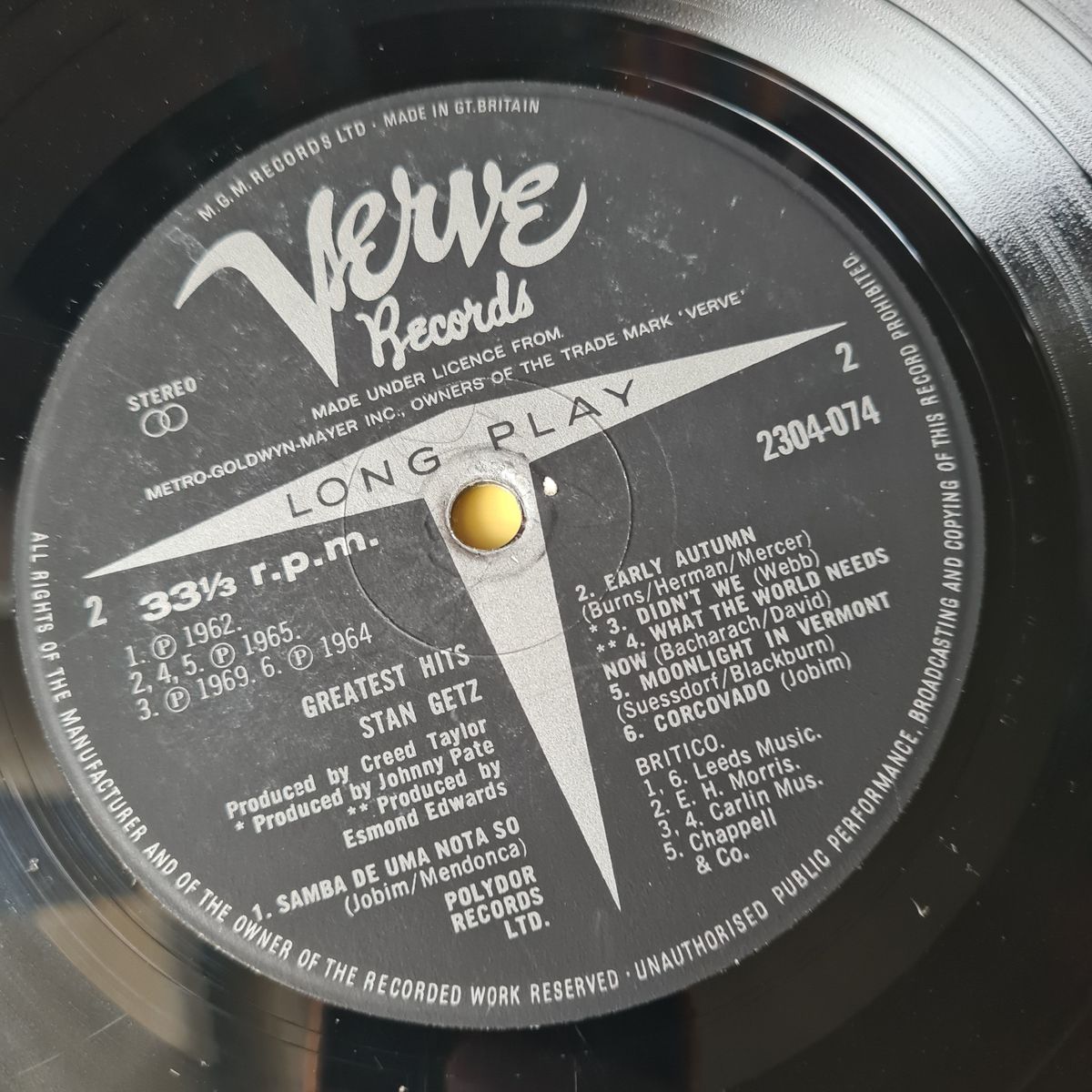 Stan Getz - Greatest Hits - 1970's UK Pressing - Vinyl Record LP