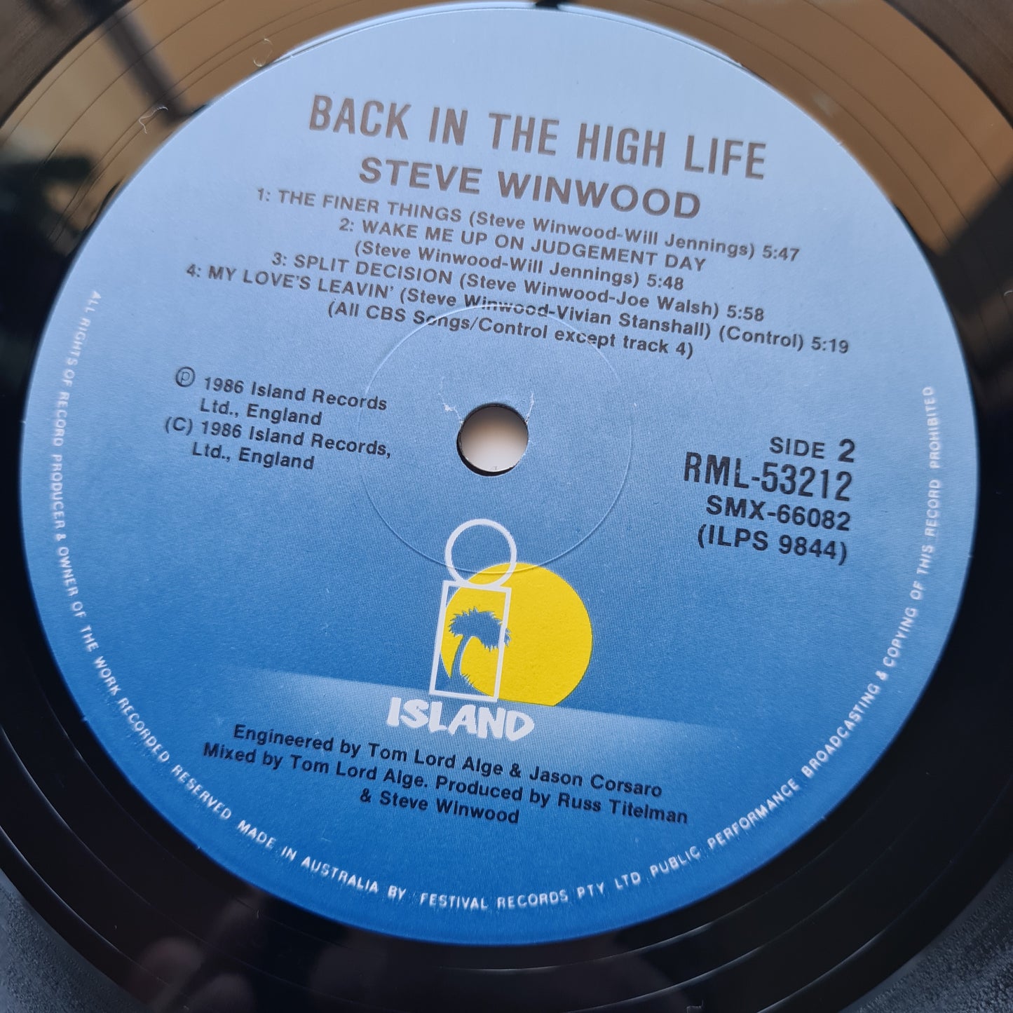 Stevie Winwood – Back In The High Life - 1986 - Vinyl Record LP (near mint) - Sound Hound Records