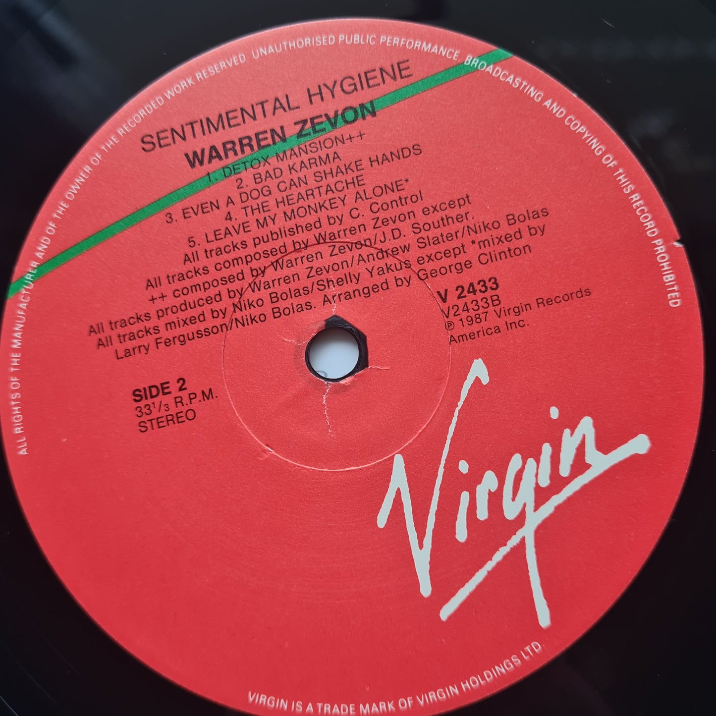 Warren Zevon – Sentimental Hygiene - 1987 - Vinyl Record LP - Sound Hound Records