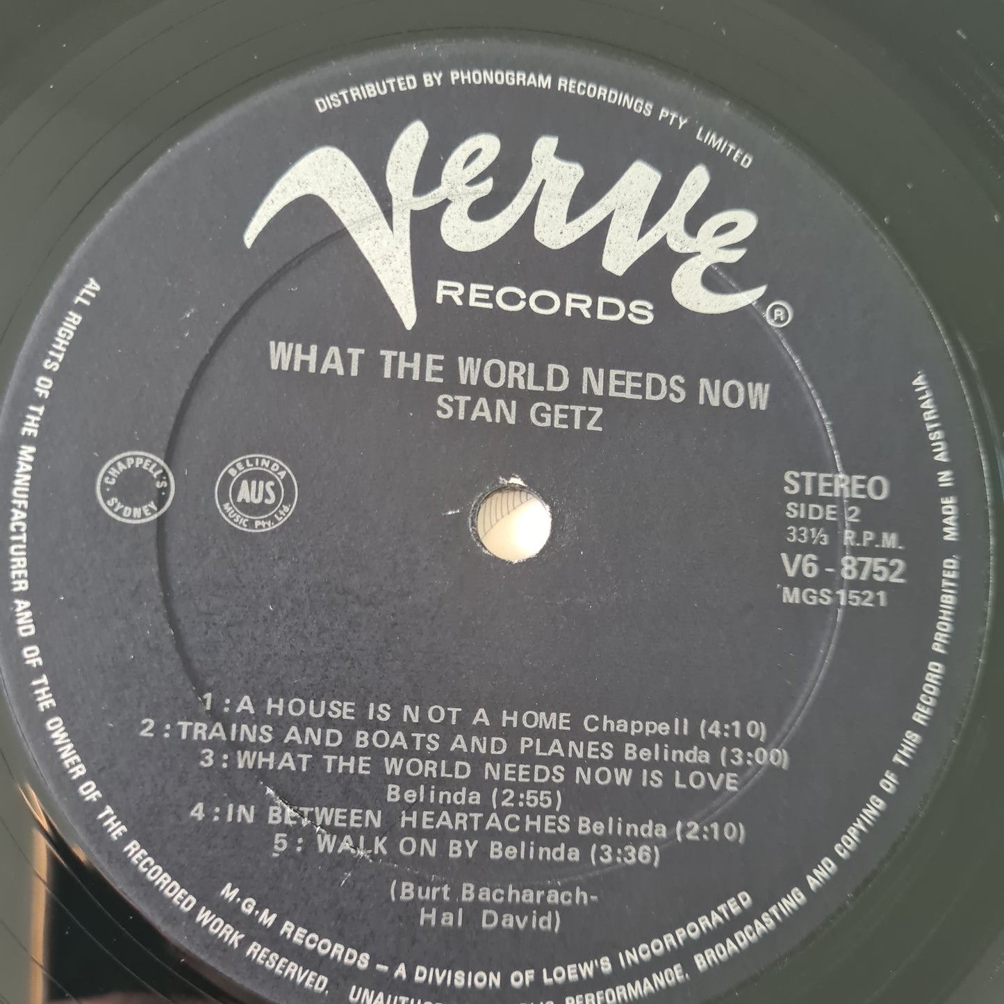 Stan Getz - What The World Needs Now (Stan Getz Plays Bacharach And David) - 1968 - Vinyl Record LP