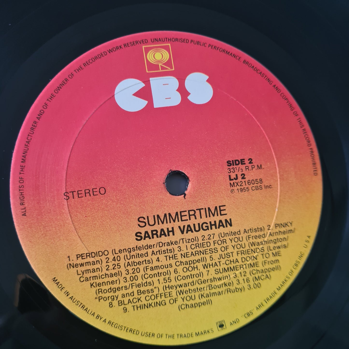 Sarah Vaughan – Summertime - 1984 - Vinyl Record LP
