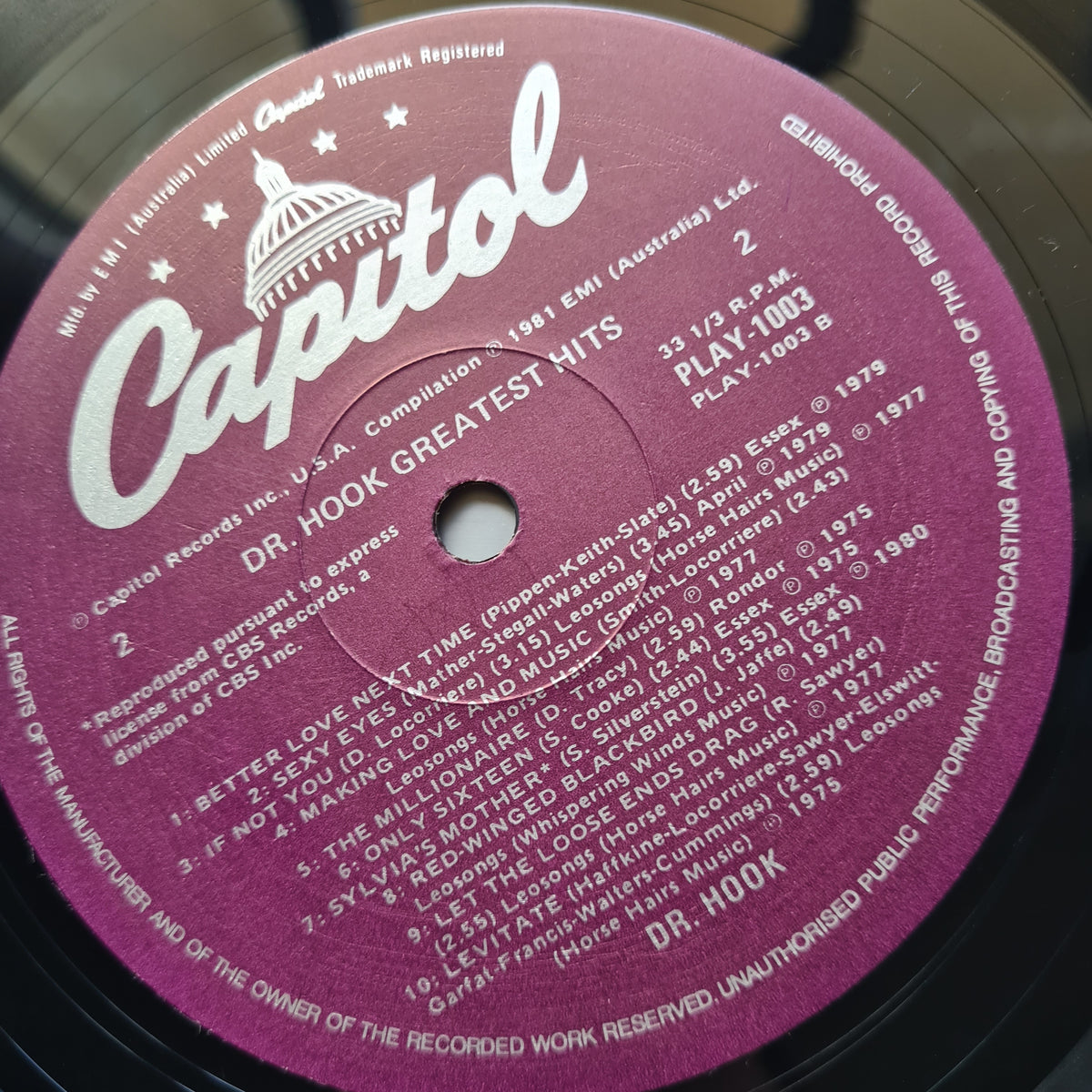 Dr Hook – Greatest Hits - 1981 - Vinyl Record LP