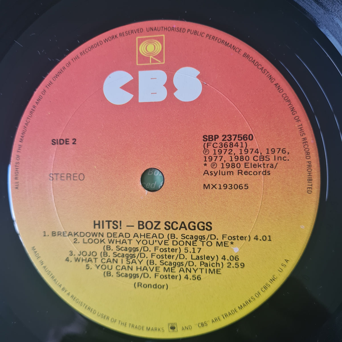 Boz Scaggs – Hits! - 1980 - Vinyl Record LP