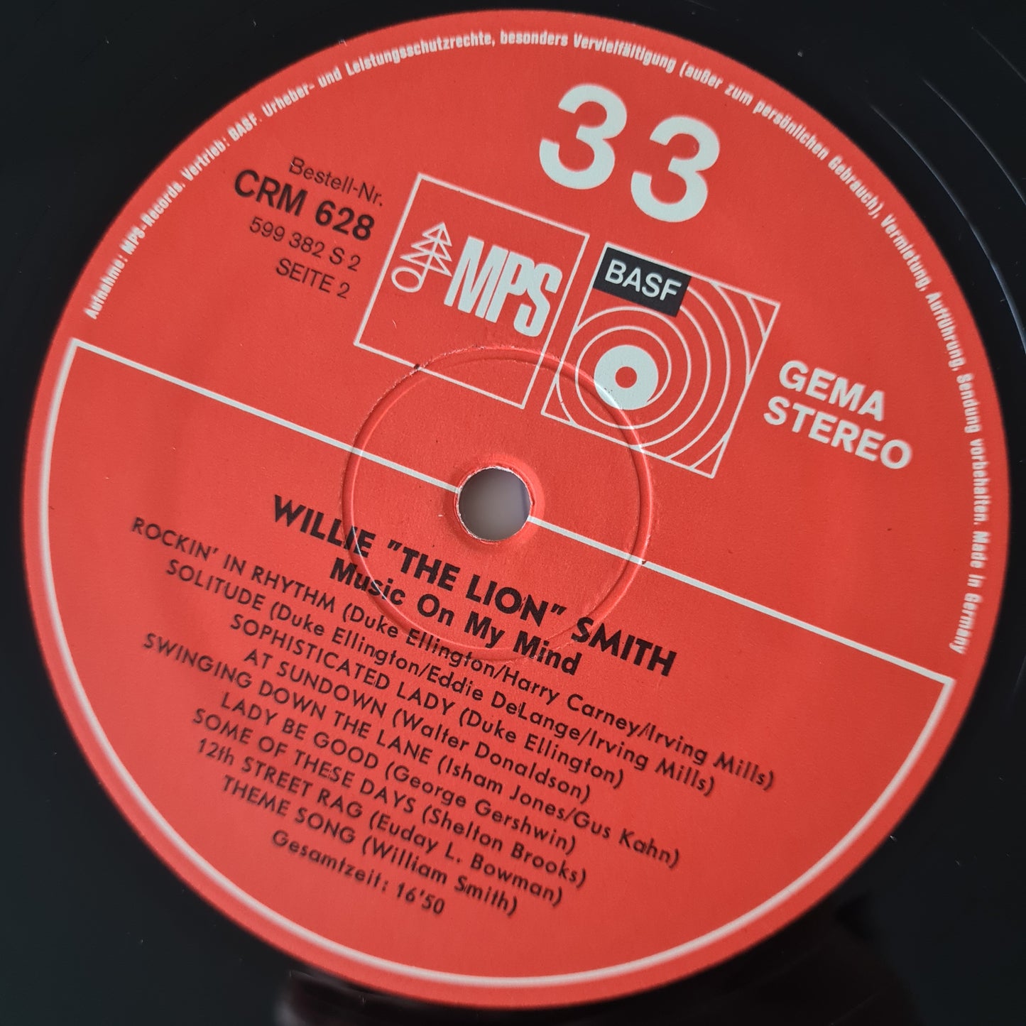 Willie "The Lion" Smith – Music On My Mind - 1966 (1977 German Pressing) - Vinyl Record LP (near mint)