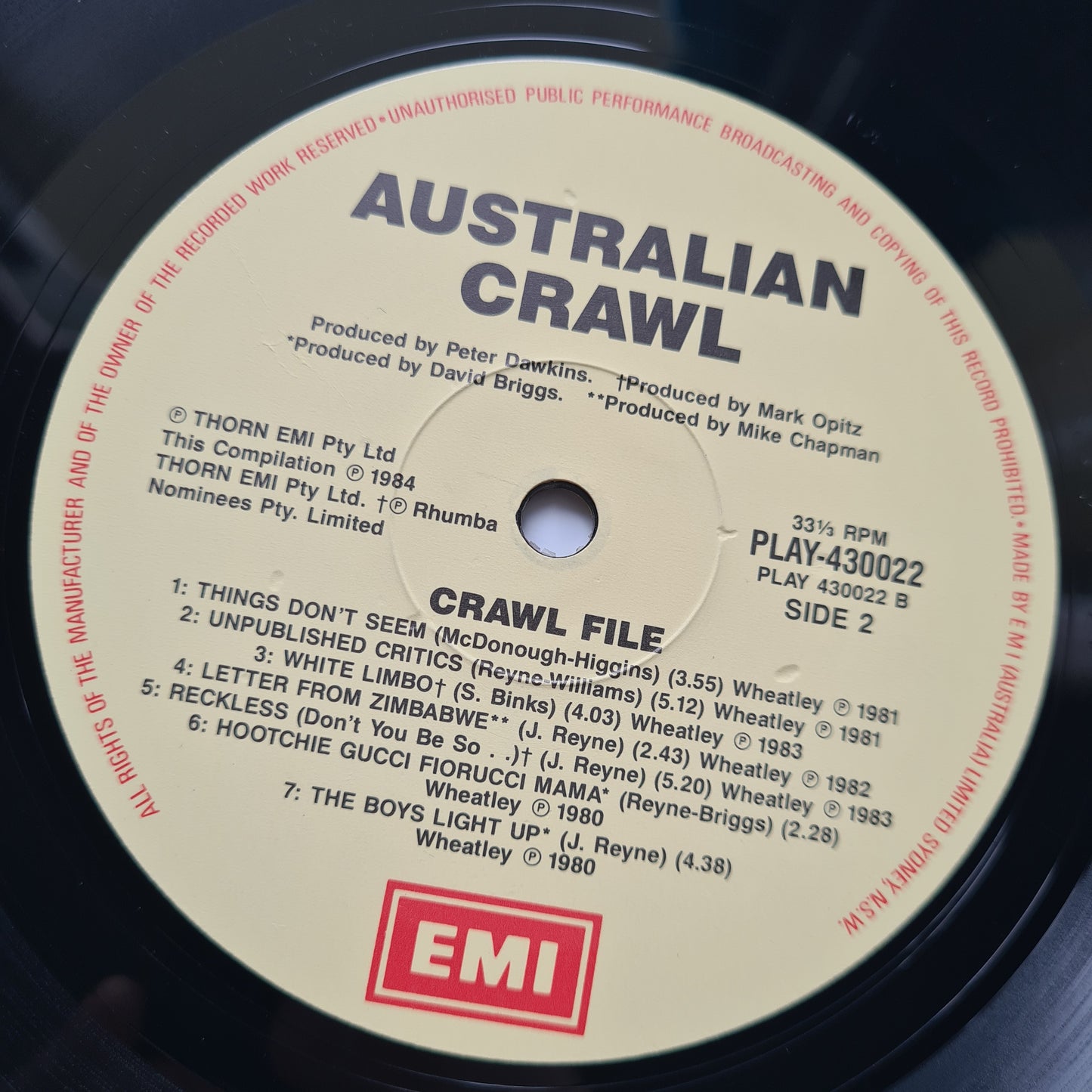 Australian Crawl – Crawl File (Greatest Hits) - 1984 - Vinyl Record LP
