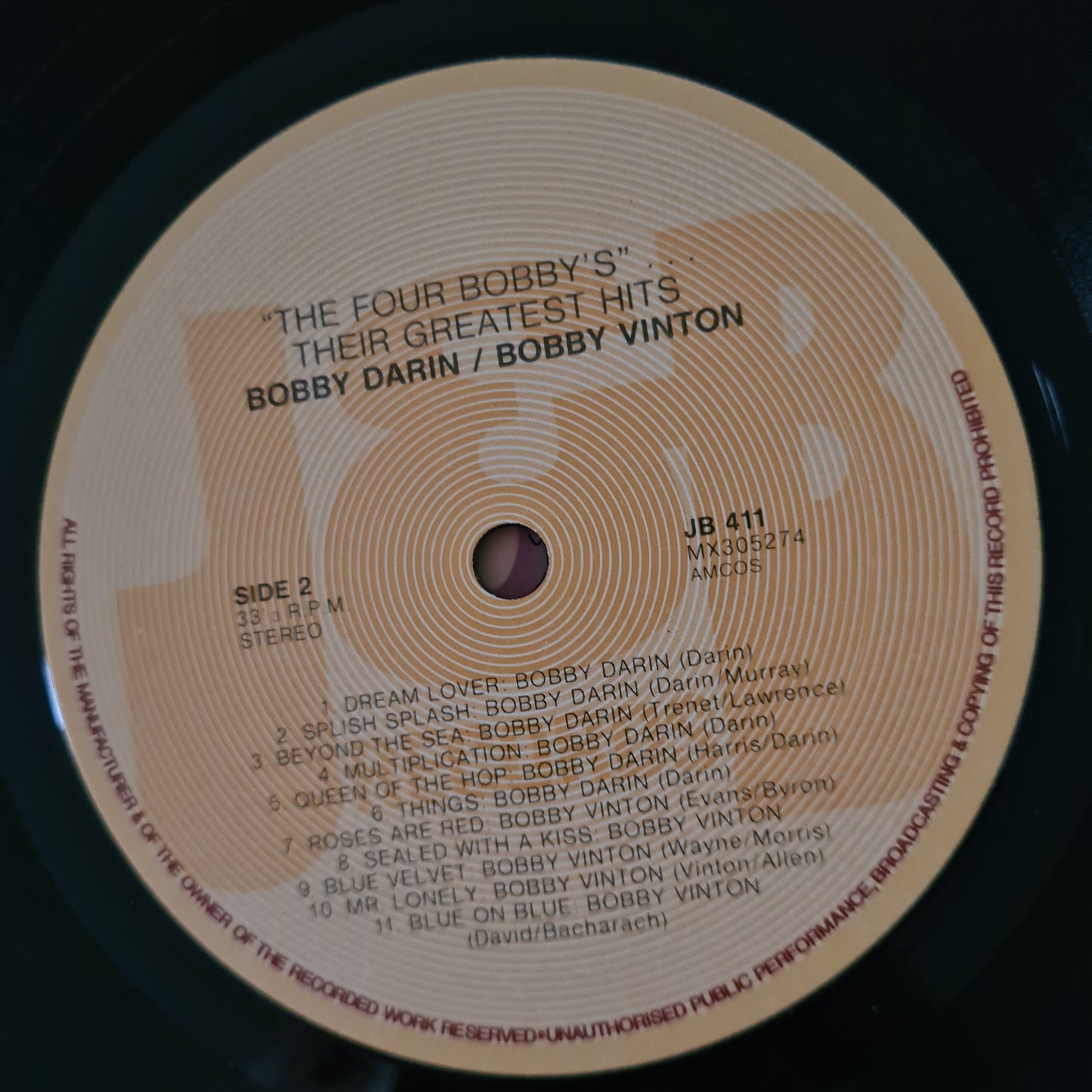 Bobby Vee / Bobby Rydell / Bobby Darin / Bobby Vinton – The 4 Bobbys: Their Greatest Hits- 1980 - Vinyl Record LP