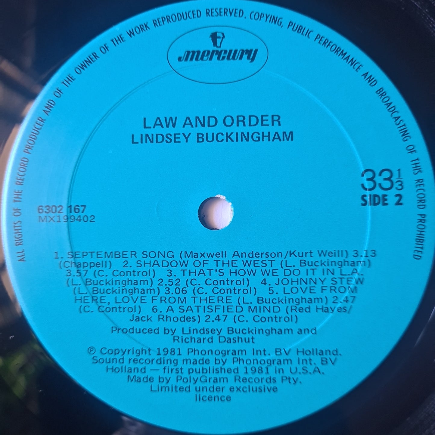 Lindsey Buckingham (Fleetwood Mac) – Law & Order - 1981 (Gatefold) - Vinyl Record LP - Sound Hound Records