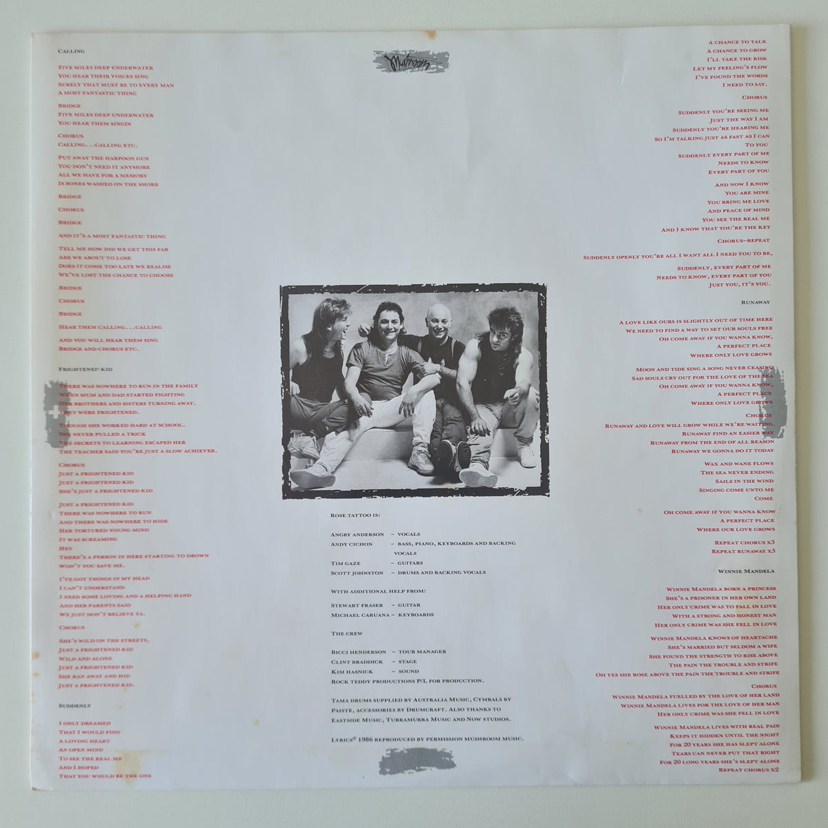Rose Tattoo – Beats From A Single Drum - 1986 - Vinyl Record LP (excellent)