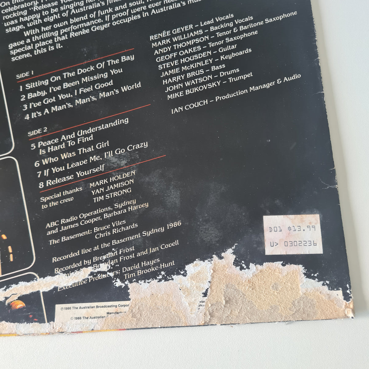 Renee Geyer – Live At The Basement - 1986 - Vinyl Record LP