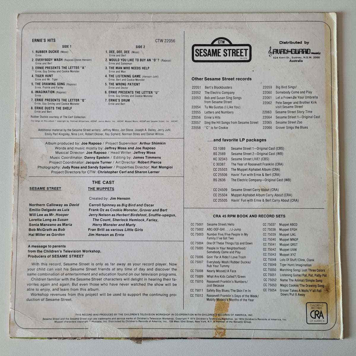 Sesame Street - Ernie's Hits - 1974 - Vinyl Record LP