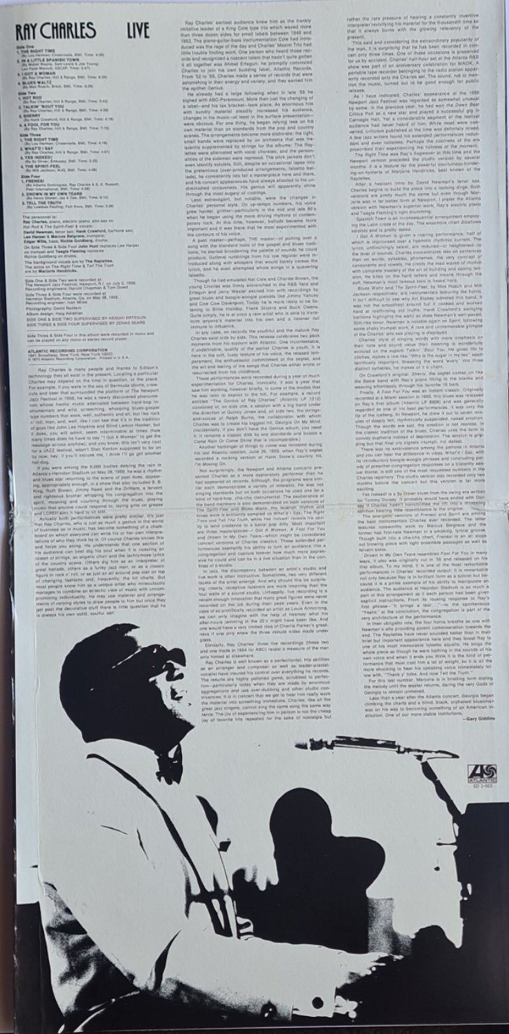 Ray Charles – Ray Charles Live - 1973 (2LP Gatefold) - Vinyl Record LP
