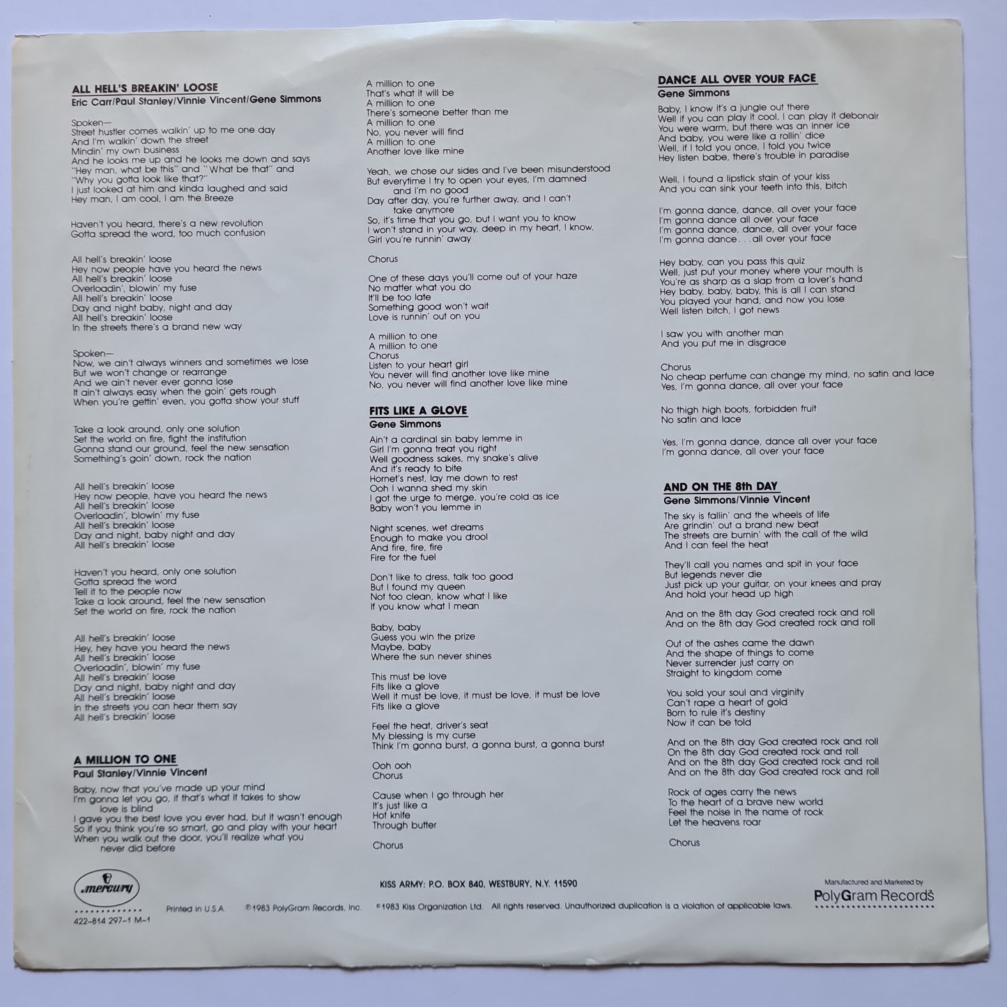 KISS – Lick It Up - 1983 USA pressing - Vinyl Record LP