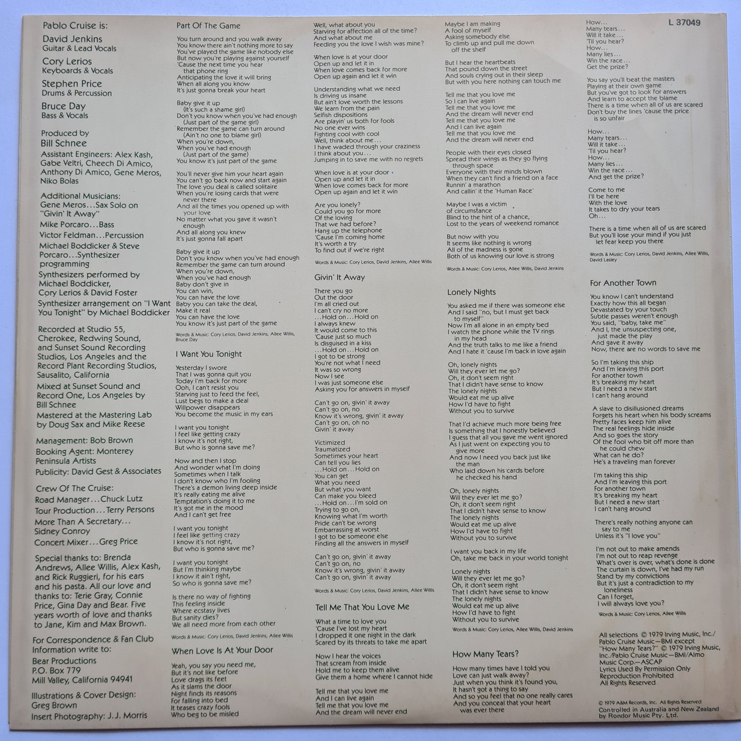 Pablo Cruise‎ – Part Of The Game - 1979 - Vinyl Record LP