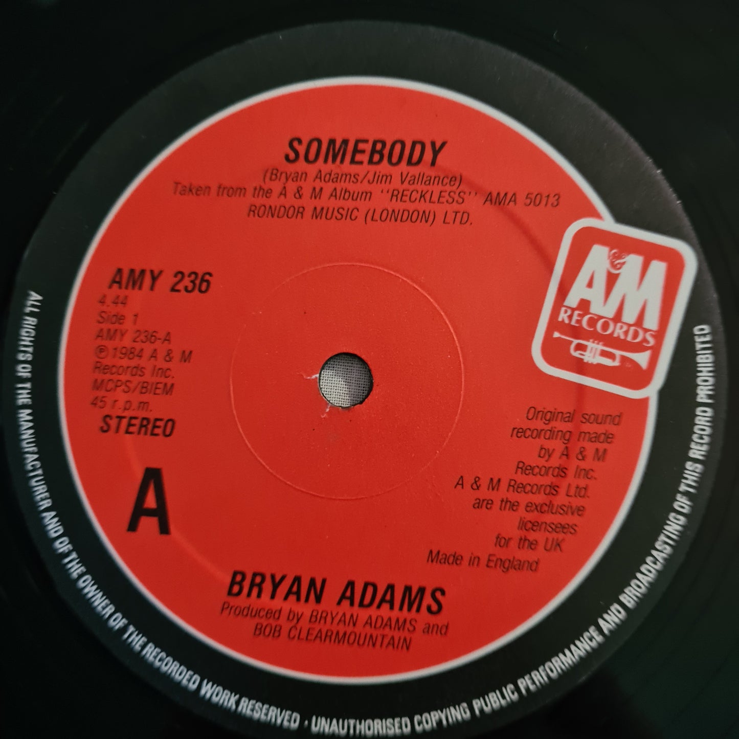 Bryan Adams – Somebody - 1984 (12inch Single with UK Tour Poster) - Vinyl Record Maxi Single