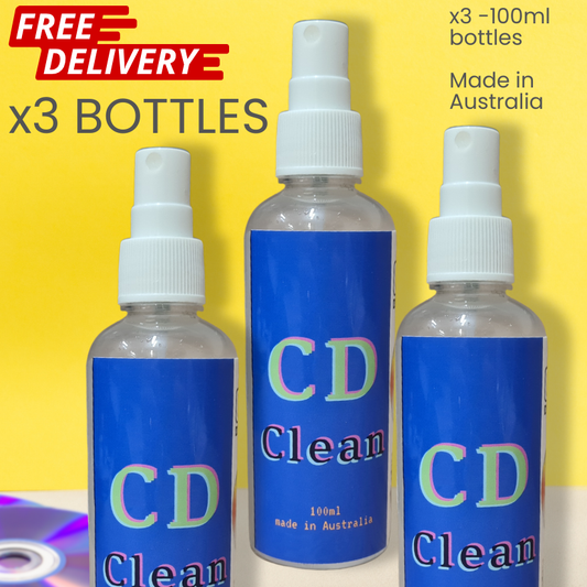 3 pack CD Clean: 3 x 100ml CD Cleaning Solution Spray (with microfibre towel) - Free Postage
