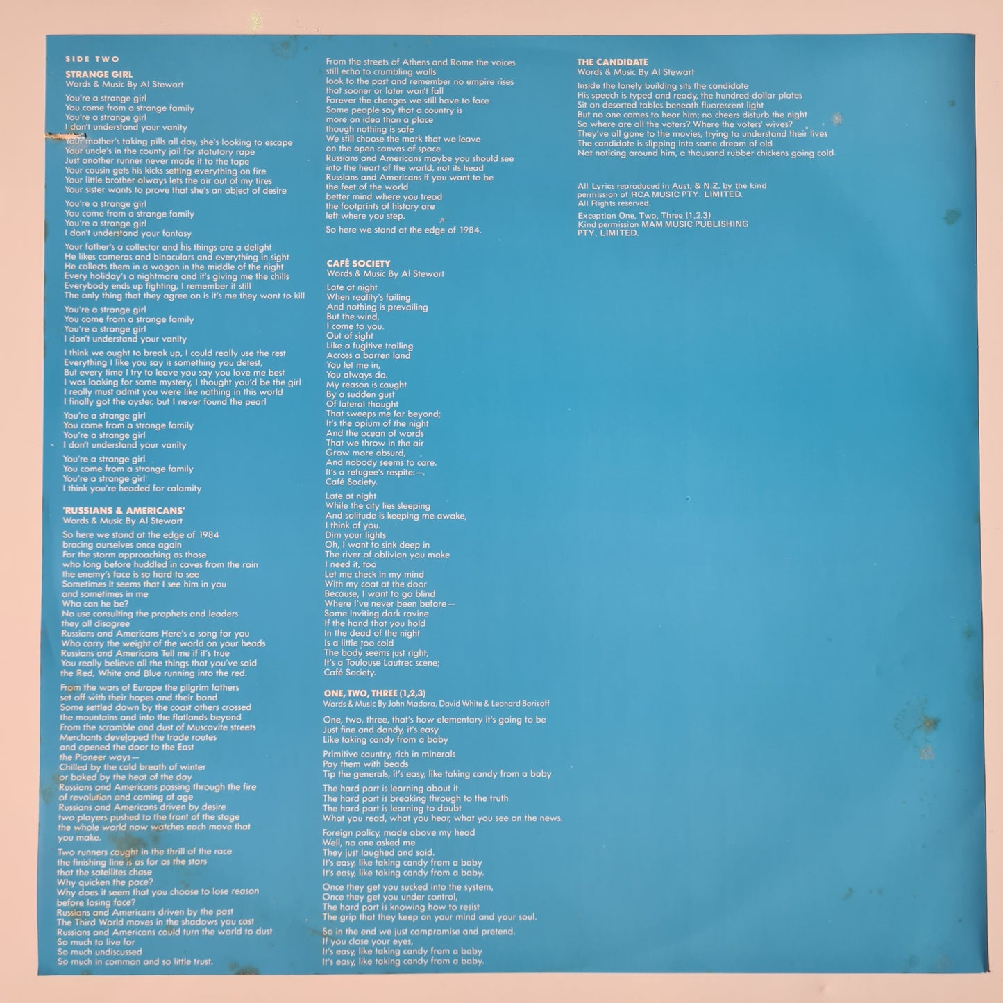 Al Stewart – Russians & Americans - 1984 - Vinyl Record LP (near mint) - Sound Hound Records