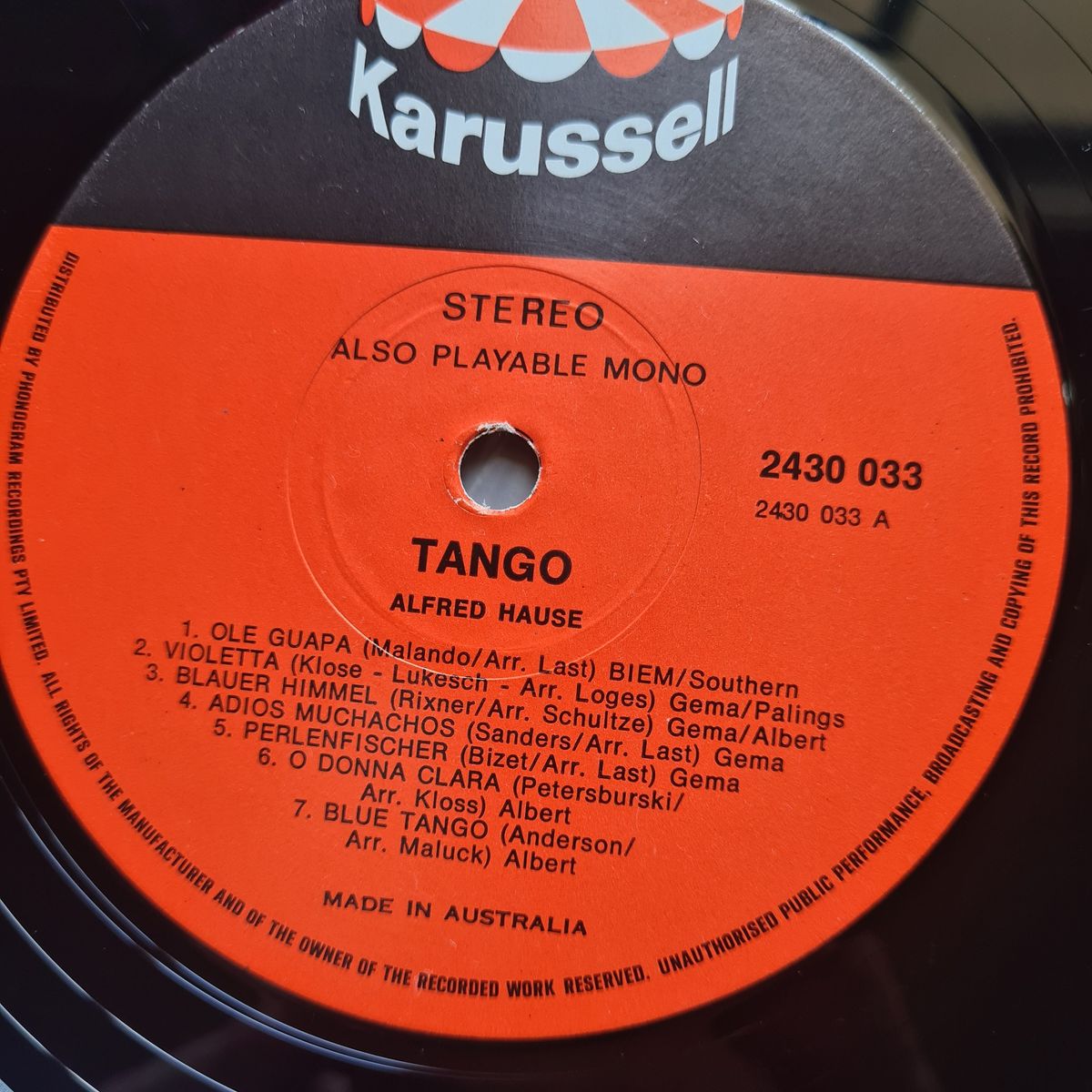 Alfred Hause – Tango - 1967 - Vinyl Record LP