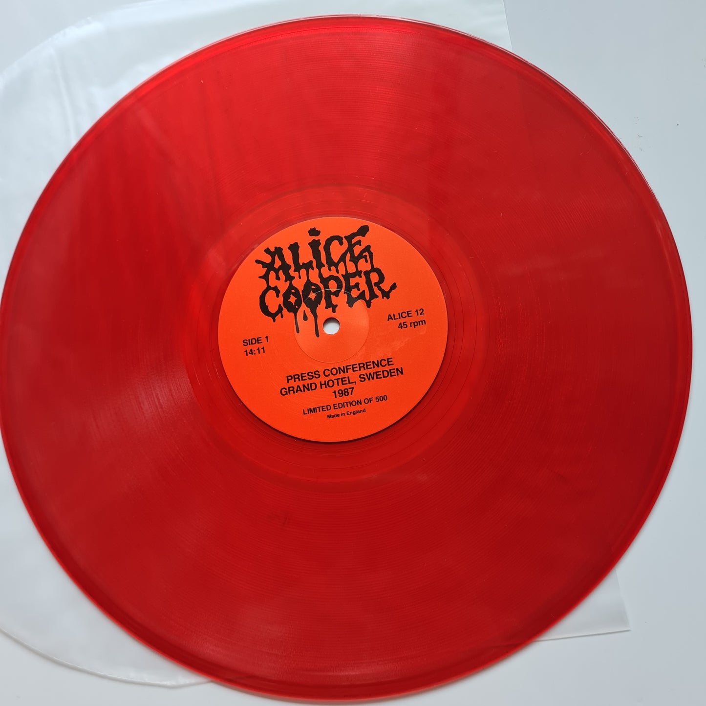 Alice Cooper – Press Conference Grand Hotel, Sweden 1987 - 1987 - Limited Edition: Red Vinyl Record LP - Sound Hound Records