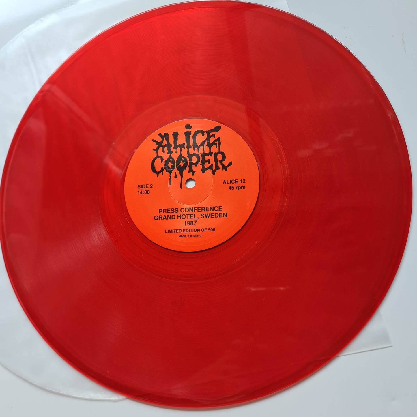 Alice Cooper – Press Conference Grand Hotel, Sweden 1987 - 1987 - Limited Edition: Red Vinyl Record LP - Sound Hound Records
