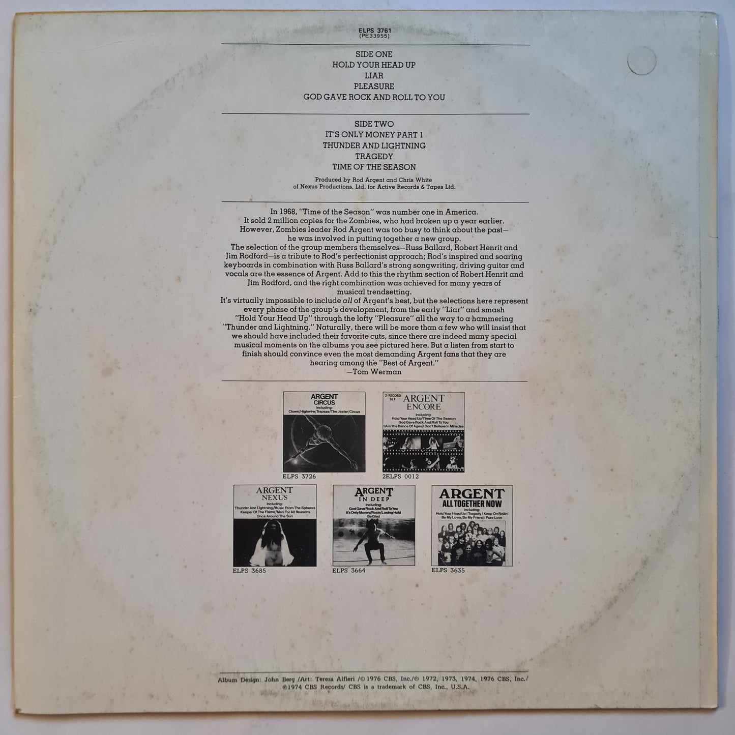 Argent – The Argent Anthology: A Collection Of Greatest Hits - 1976 - Vinyl Record LP - Sound Hound Records