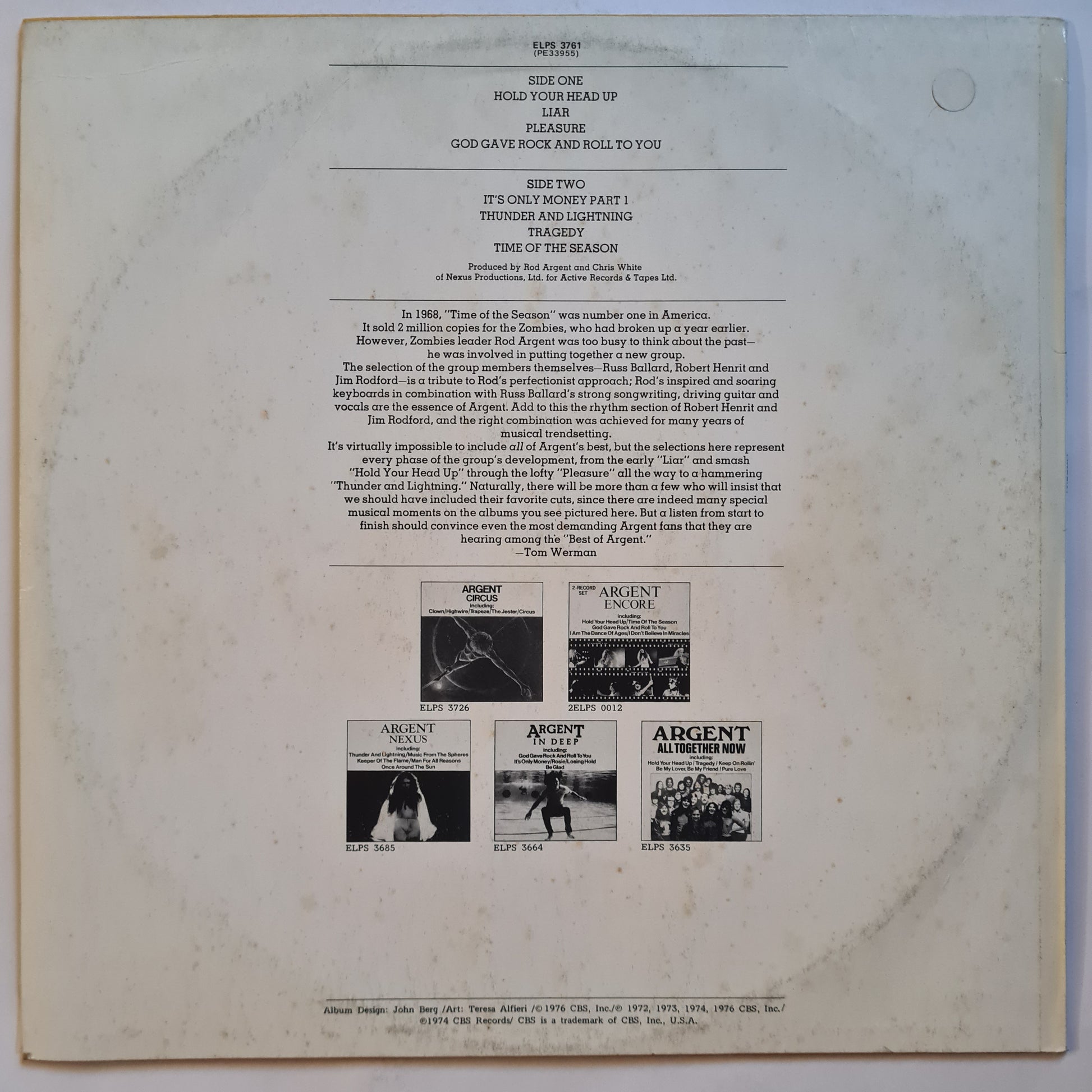 Argent – The Argent Anthology: A Collection Of Greatest Hits - 1976 - Vinyl Record LP - Sound Hound Records