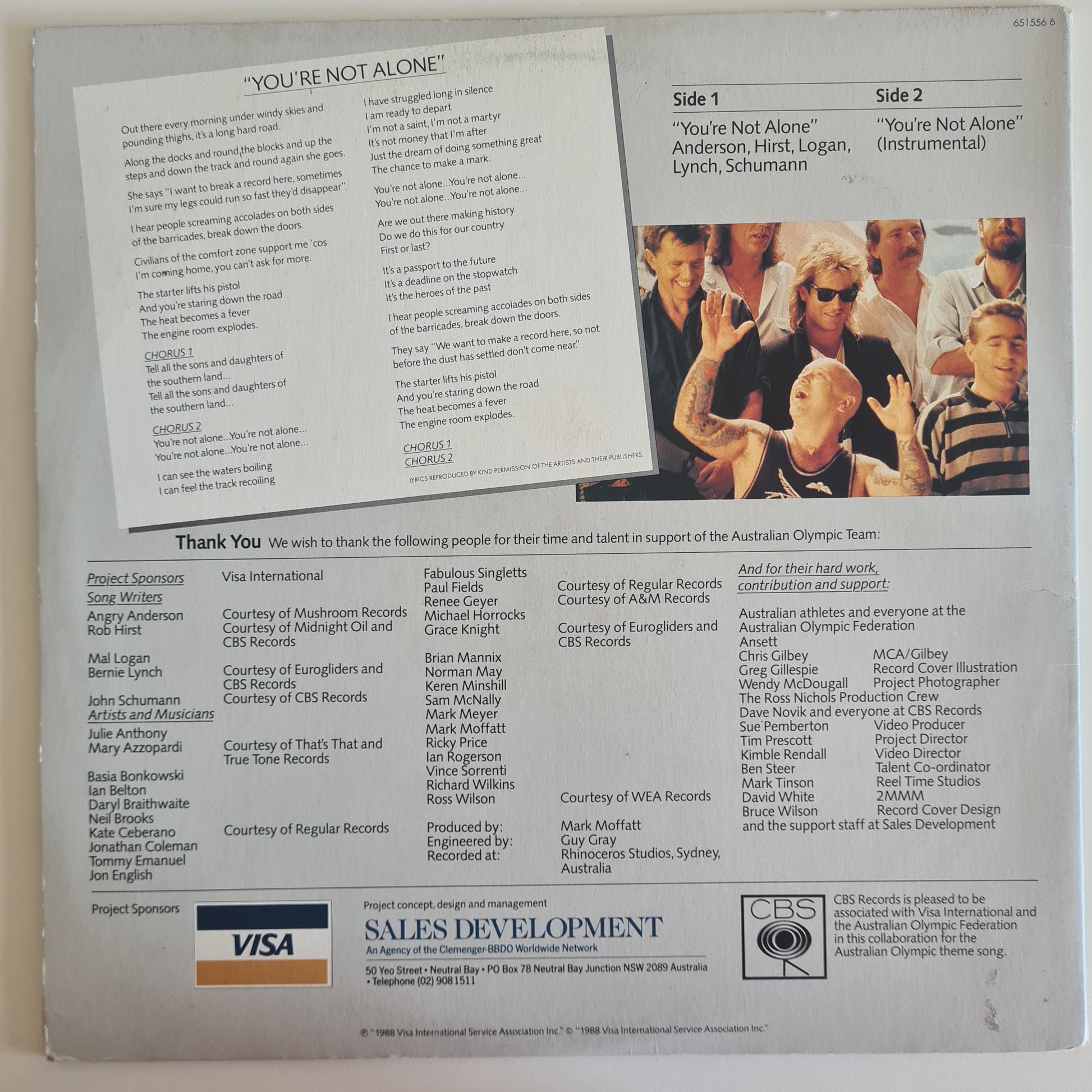 Australian Olympians (Angry Anderson, Renee Geyer, Jon English, etc) – You're Not Alone (The Official Olympic Team Song)- 1988 - Vinyl Record 12" Single (near mint) - Sound Hound Records
