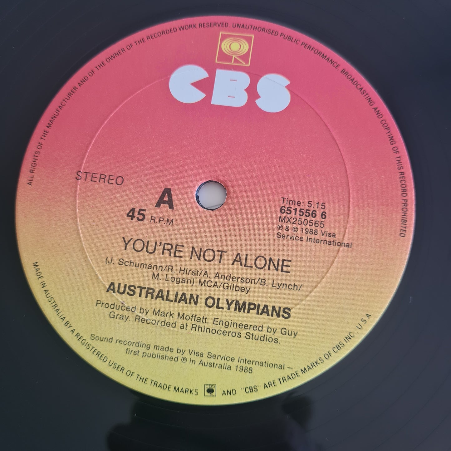 Australian Olympians (Angry Anderson, Renee Geyer, Jon English, etc) – You're Not Alone (The Official Olympic Team Song)- 1988 - Vinyl Record 12" Single (near mint) - Sound Hound Records