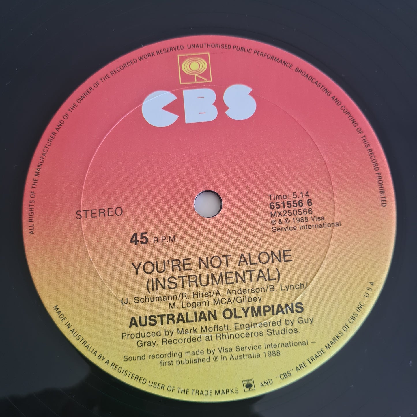Australian Olympians (Angry Anderson, Renee Geyer, Jon English, etc) – You're Not Alone (The Official Olympic Team Song)- 1988 - Vinyl Record 12" Single (near mint) - Sound Hound Records