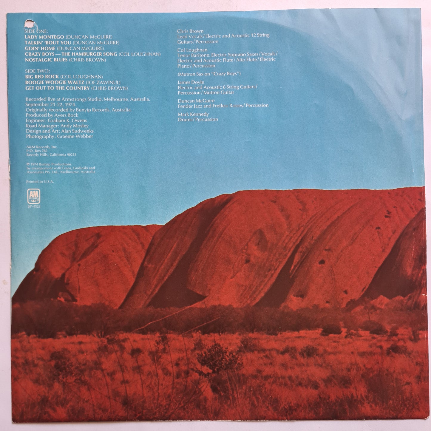 Ayers Rock – Big Red Rock - 1974 (USA Promo, Monarch Pressing) - Vinyl Record LP - Sound Hound Records