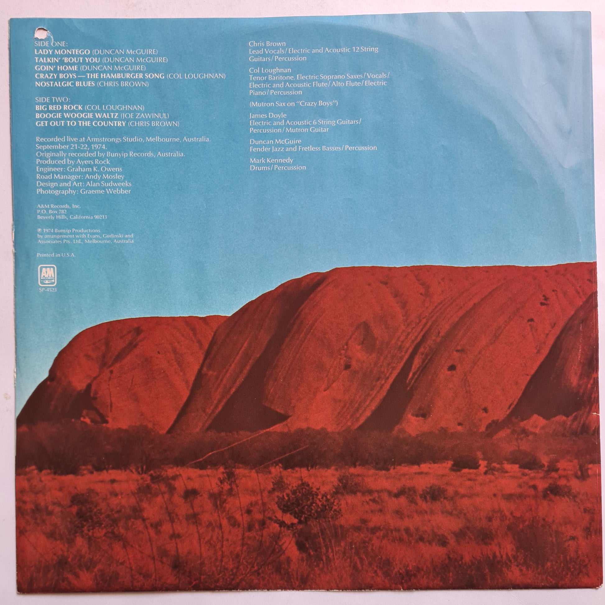 Ayers Rock – Big Red Rock - 1974 (USA Promo, Monarch Pressing) - Vinyl Record LP - Sound Hound Records