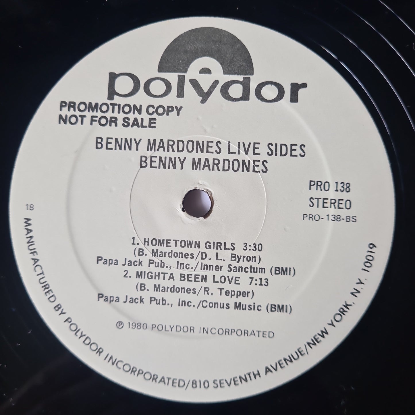 Benny Mardones – Live Sides - 1980 (Promotional Only Copy) - Vinyl Record LP - Sound Hound Records