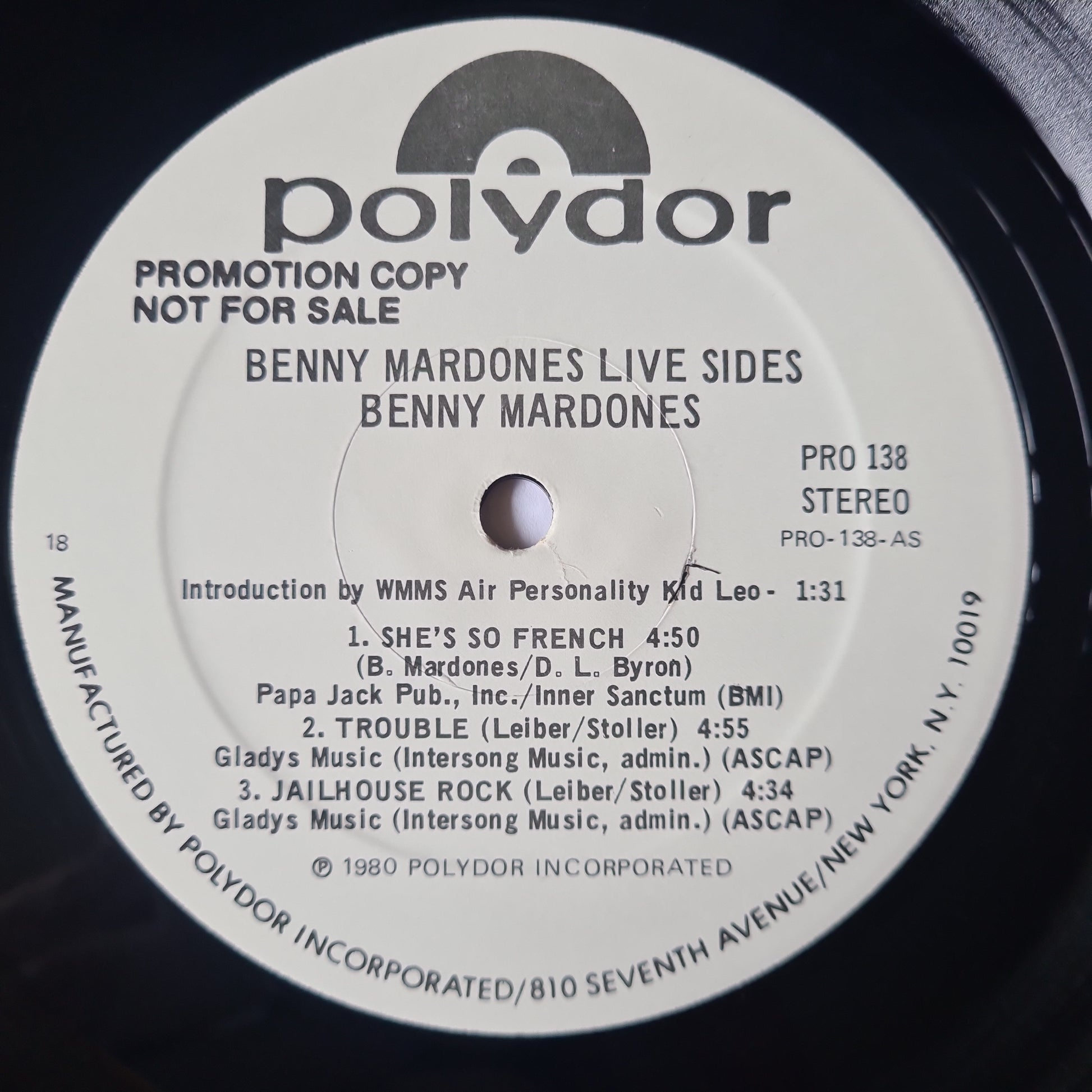 Benny Mardones – Live Sides - 1980 (Promotional Only Copy) - Vinyl Record LP - Sound Hound Records