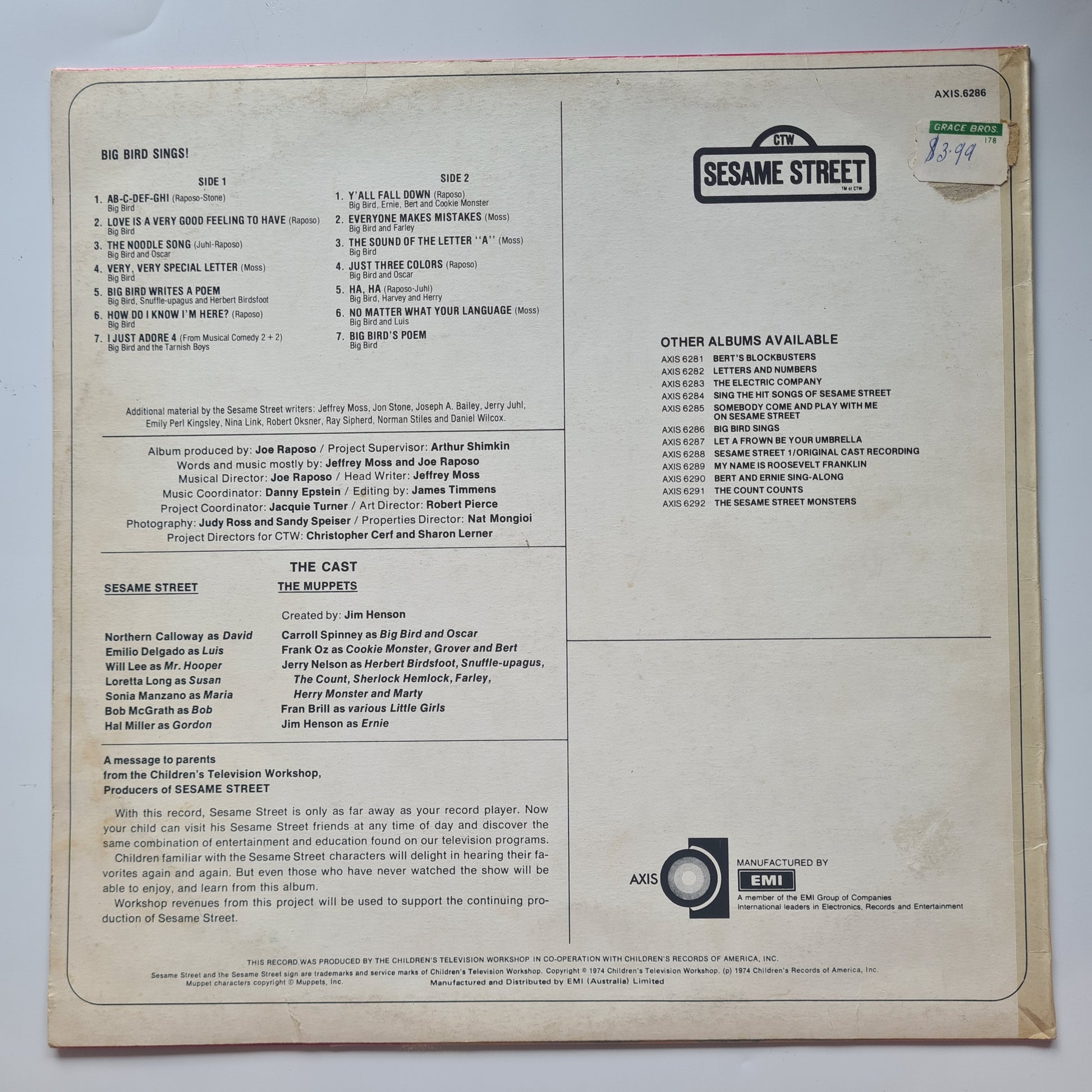 Big Bird (Sesame Street) - Big Bird Sings! - 1974 - Vinyl Record LP - Sound Hound Records