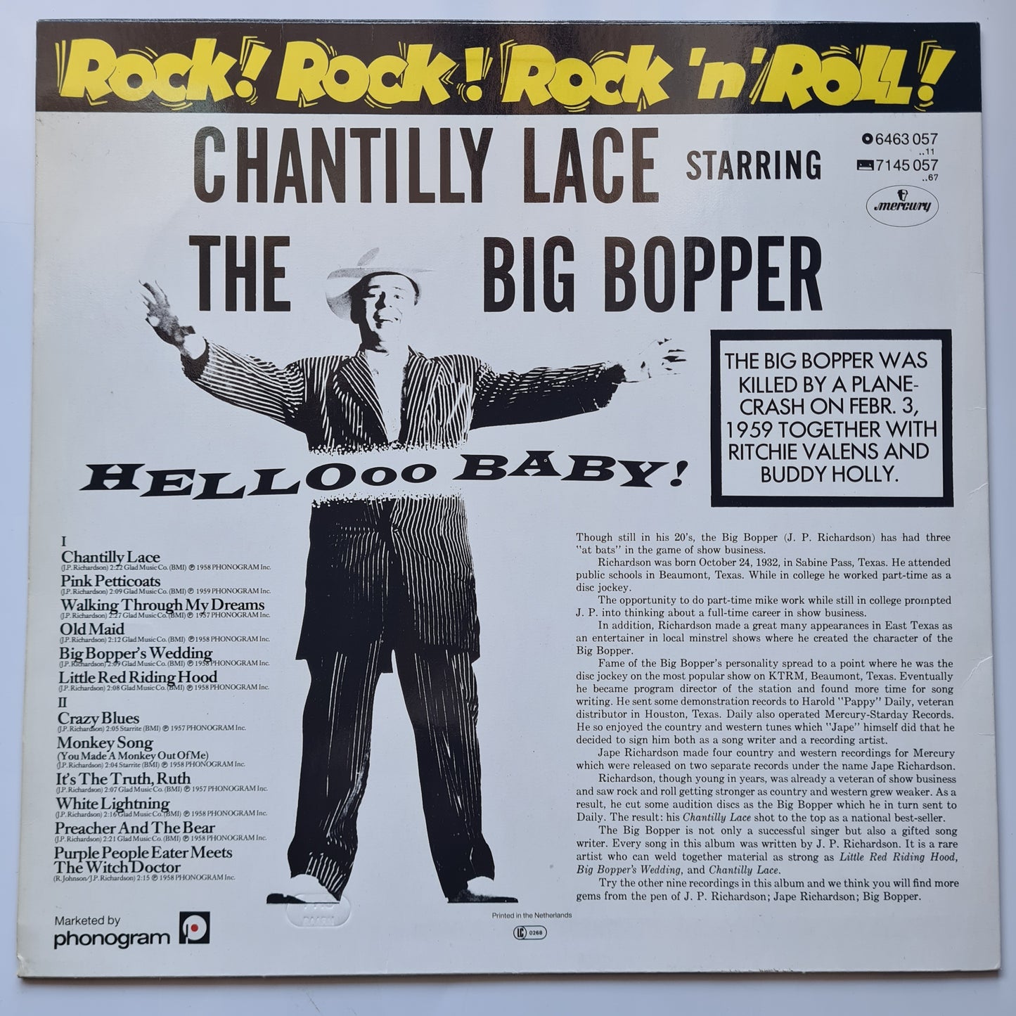 Big Bopper – Chantilly Lace - 1959 (1980 Netherlands Pressing) - Vinyl Record LP (Excellent) - Sound Hound Records