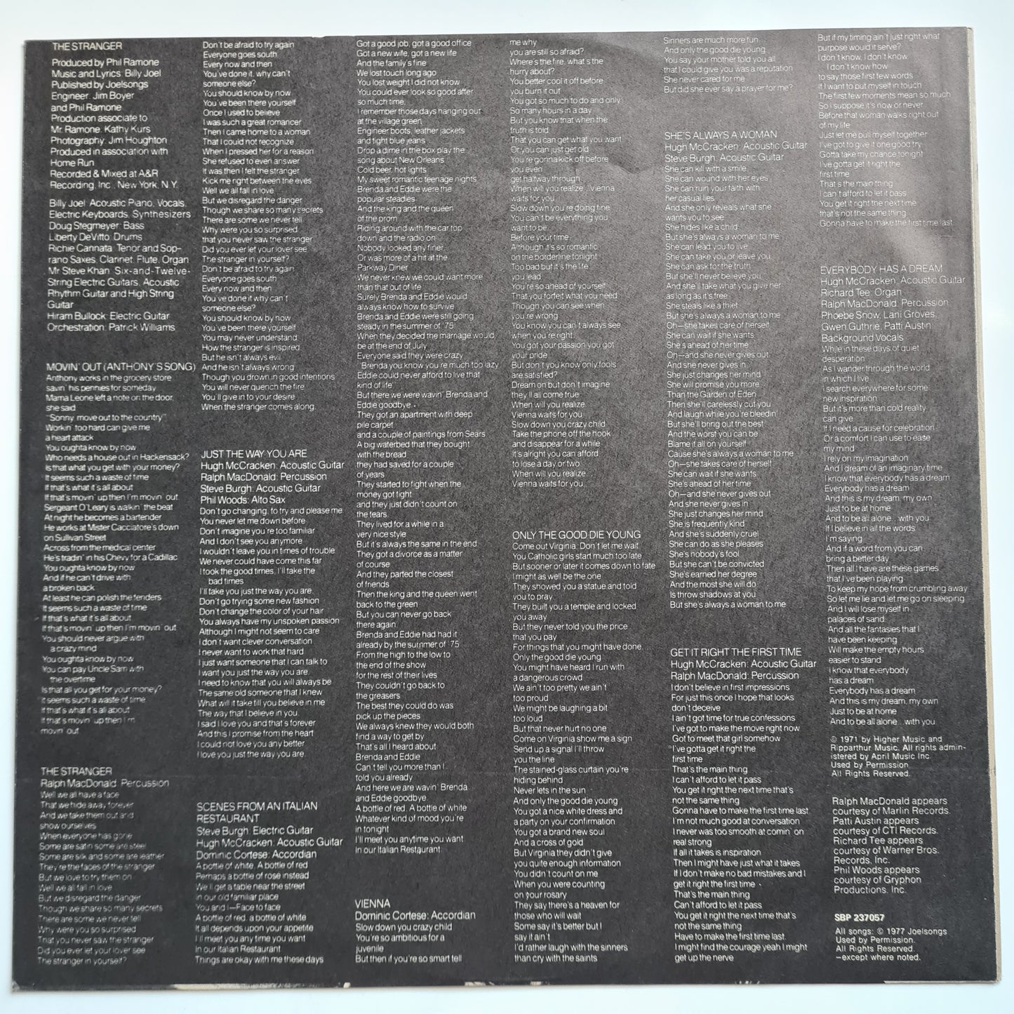 Billy Joel – The Stranger - 1977 - Vinyl Record LP - Sound Hound Records