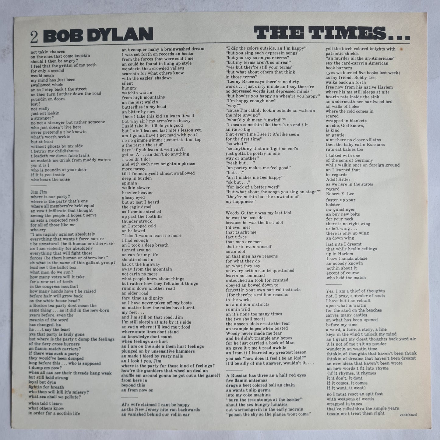 Bob Dylan – The Times They Are A-Changin' - 1964 (late 70's Australian Pressing) - Vinyl Record LP - Sound Hound Records