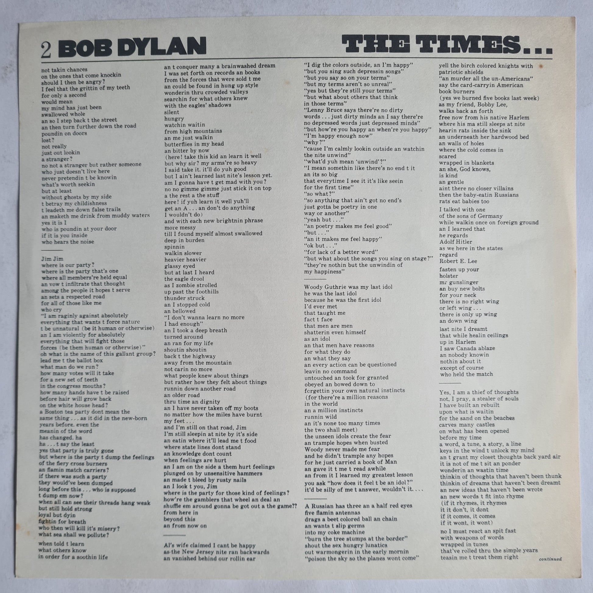 Bob Dylan – The Times They Are A-Changin' - 1964 (late 70's Australian Pressing) - Vinyl Record LP - Sound Hound Records