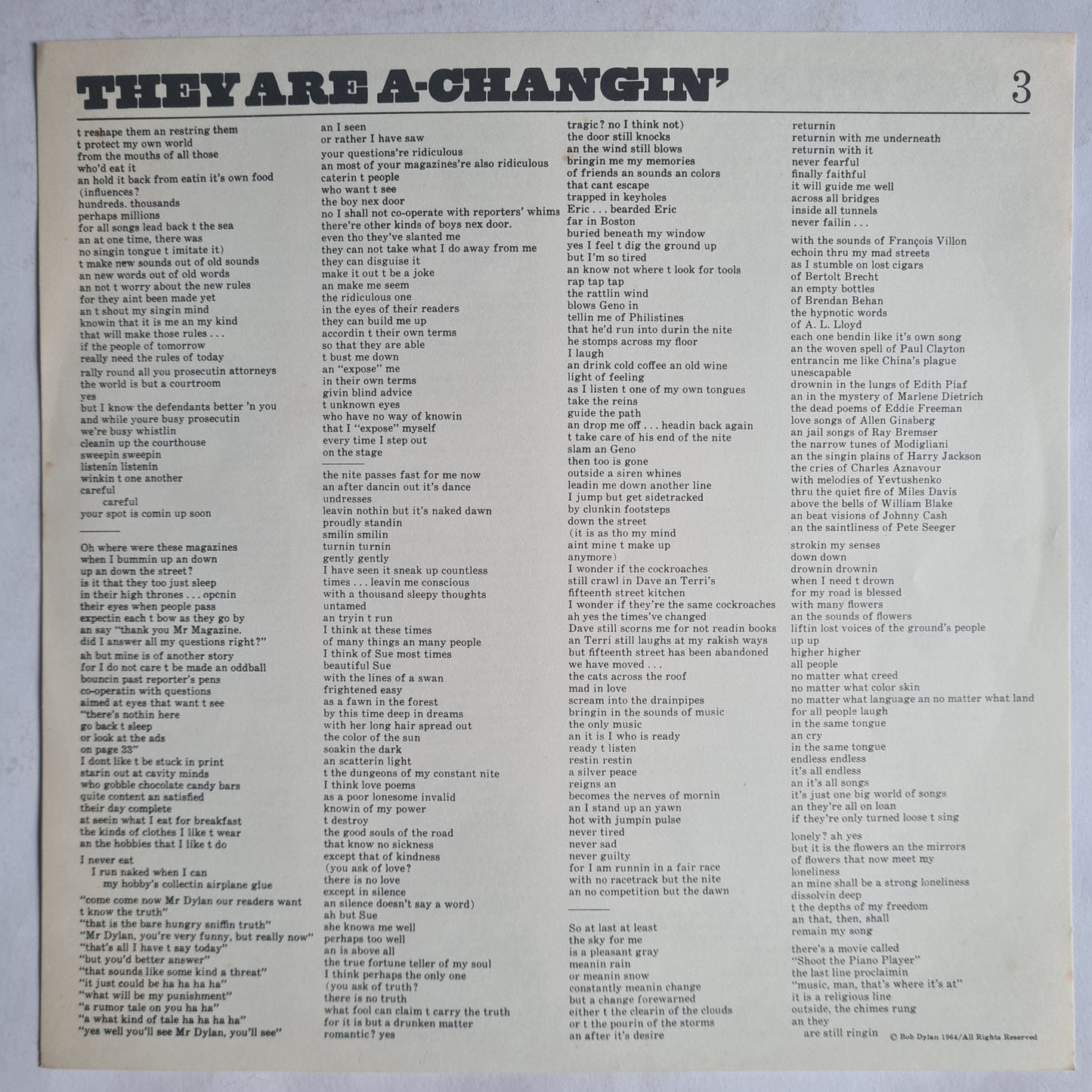Bob Dylan – The Times They Are A-Changin' - 1964 (late 70's Australian Pressing) - Vinyl Record LP - Sound Hound Records